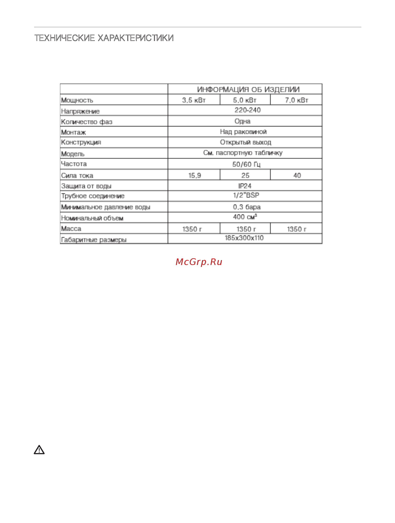 Atmor BASIC 3,5 KW SHOWER [9/14] Внимание