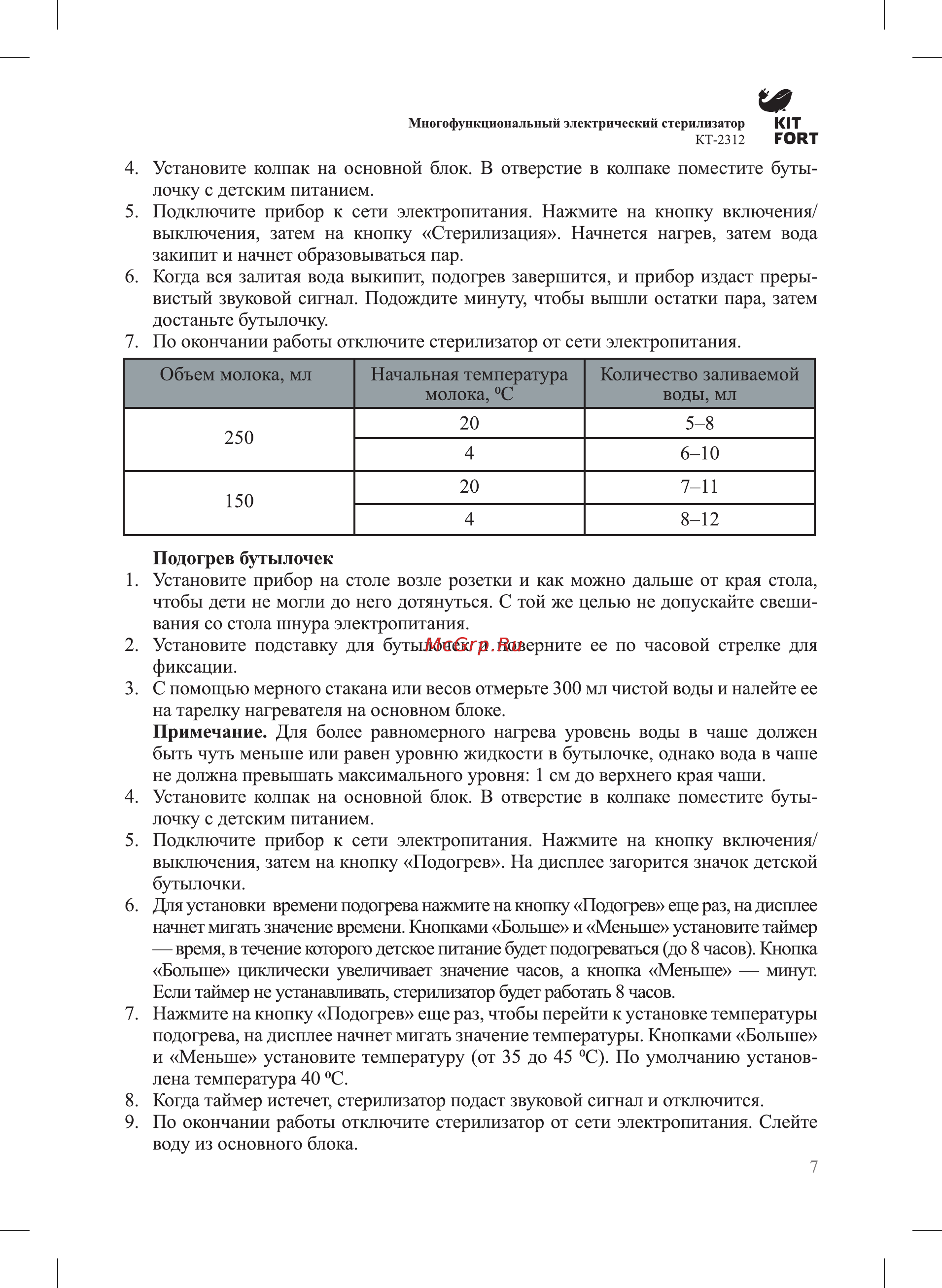 Kitfort КТ-2312 Руководство по эксплуатации онлайн [7/12] 432729