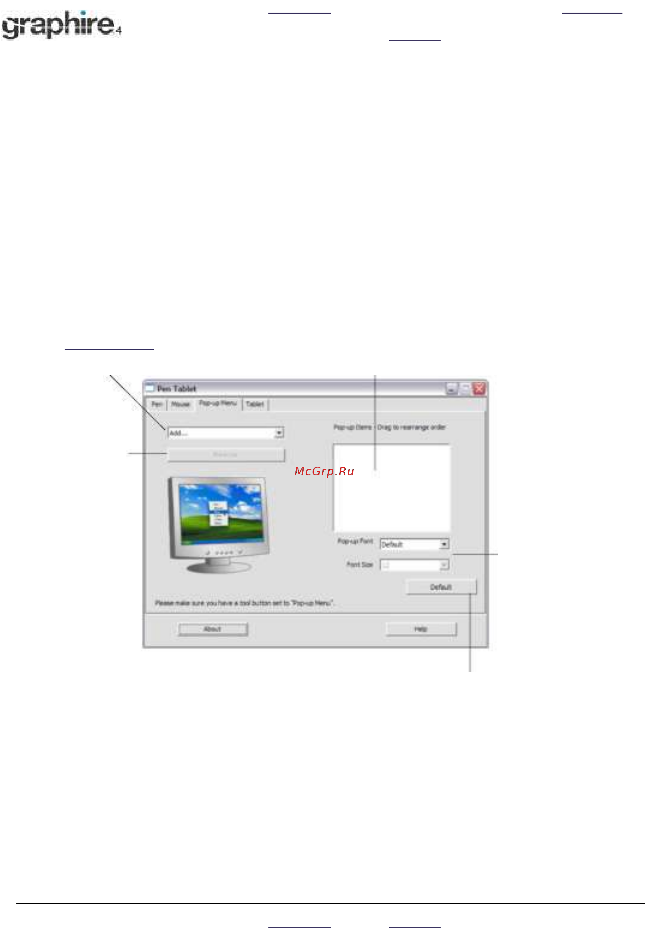 Wacom Graphire4 Wh A5E [37/58] Настройка всплывающего меню pop up menu