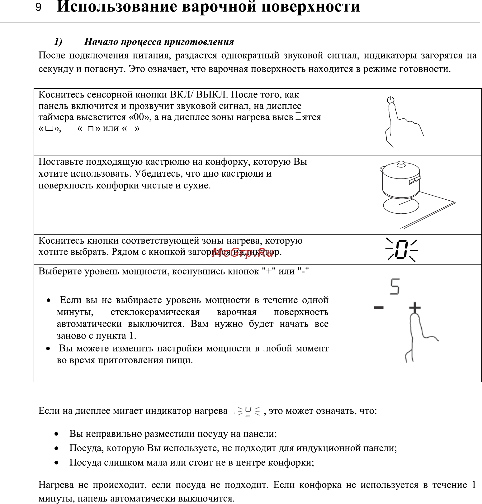 Midea MIH64416F [9/24] Использование варочной поверхности