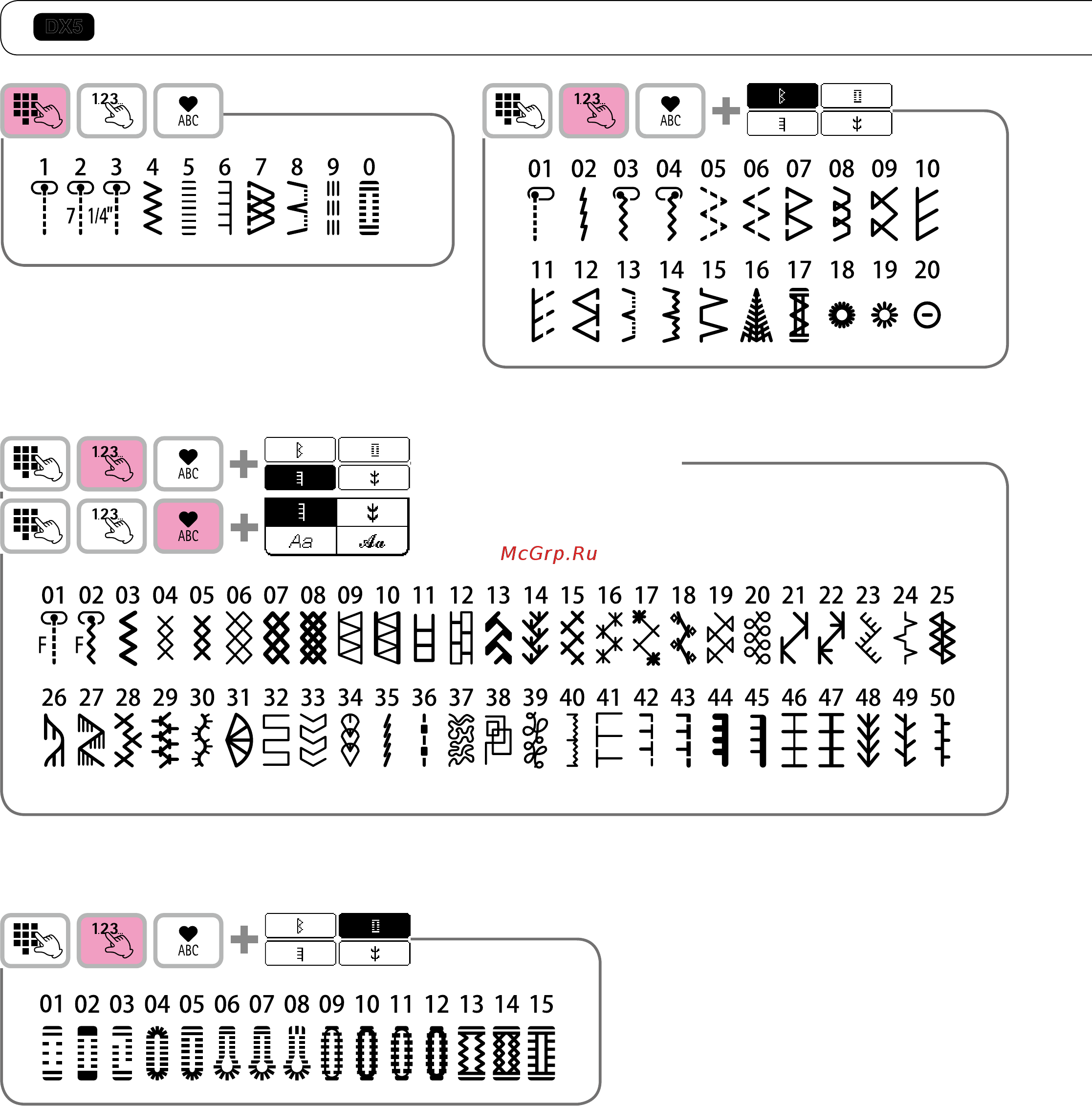 Juki HZL DX 7 [118/120] Перечень образцов строчки