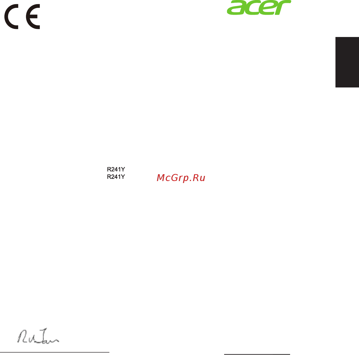 Acer R241Ywid [9/28] Declaration of conformity