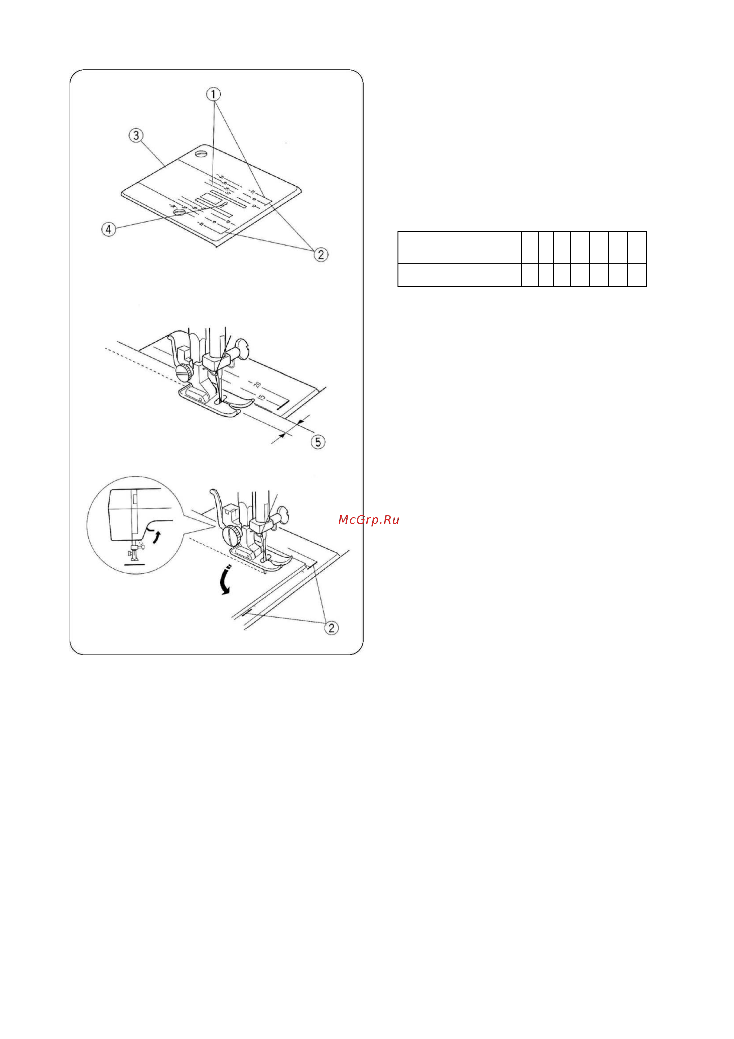 Janome MV527S [21/39] Направительные линии на игольной пластине