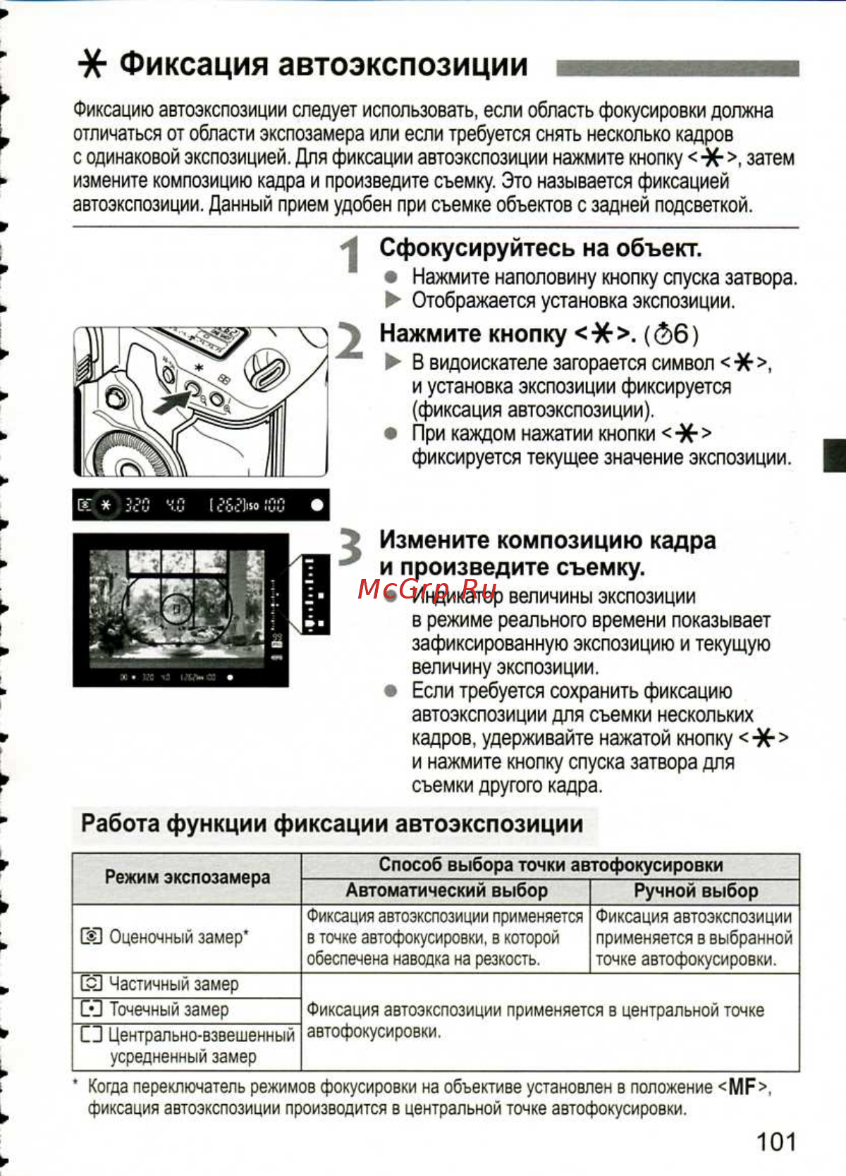 Canon EOS 1D MARK III [101/212] Режим экспозамера способ выбора точки автофокусировки