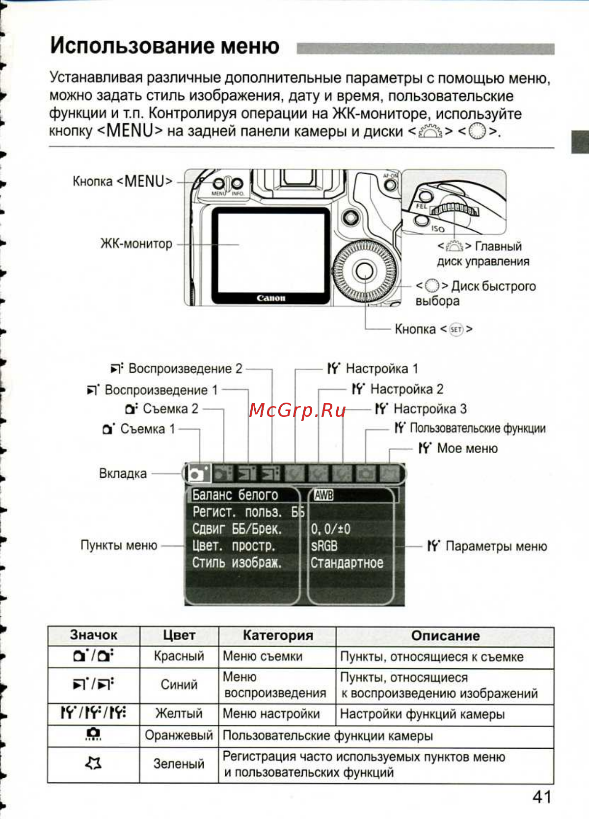 Canon EOS 1D MARK III [41/212] Использование меню
