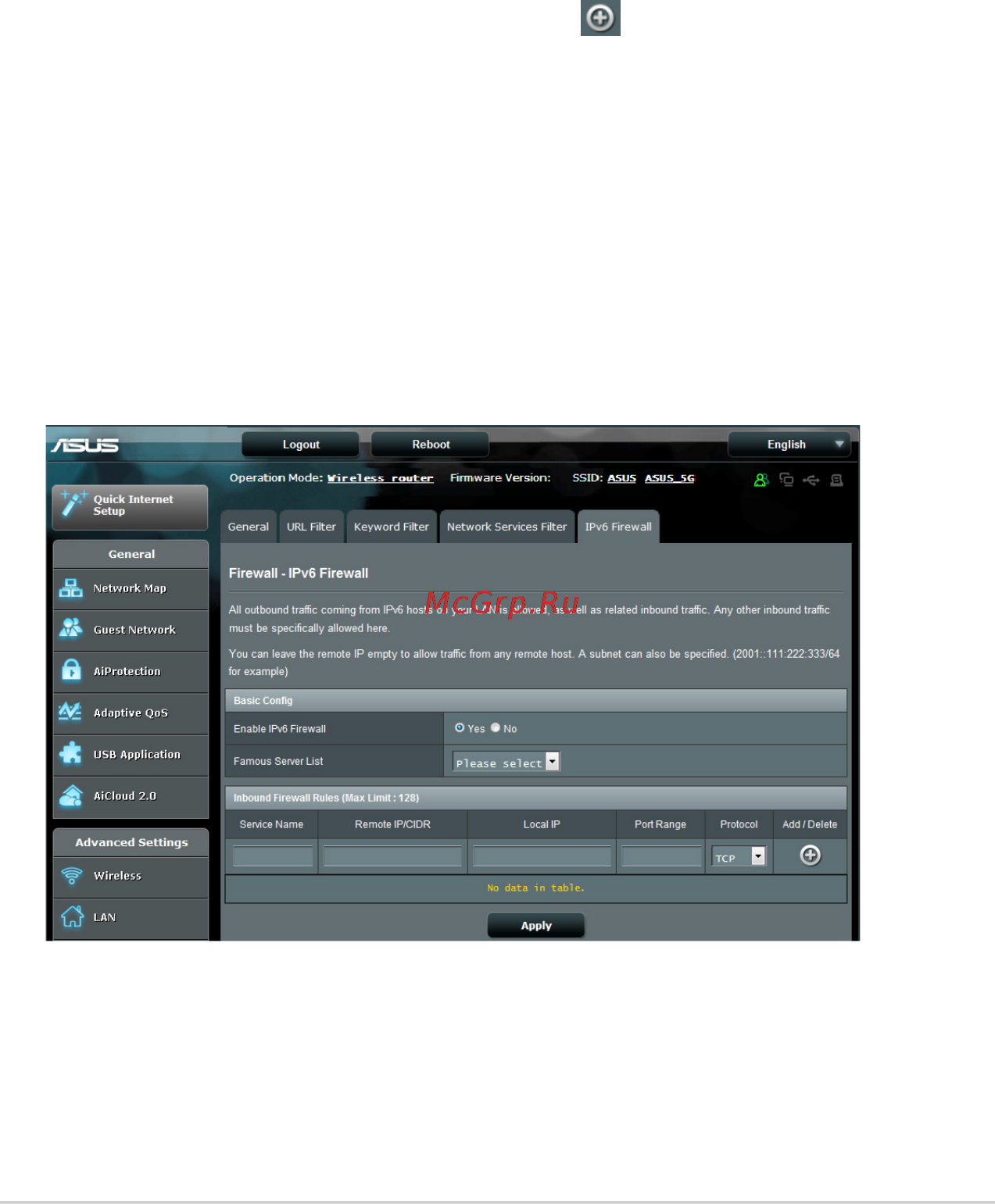 Asus RT-AC88U (90IG01Z0-BM3100) [87/135] Брандмауэр для ipv6