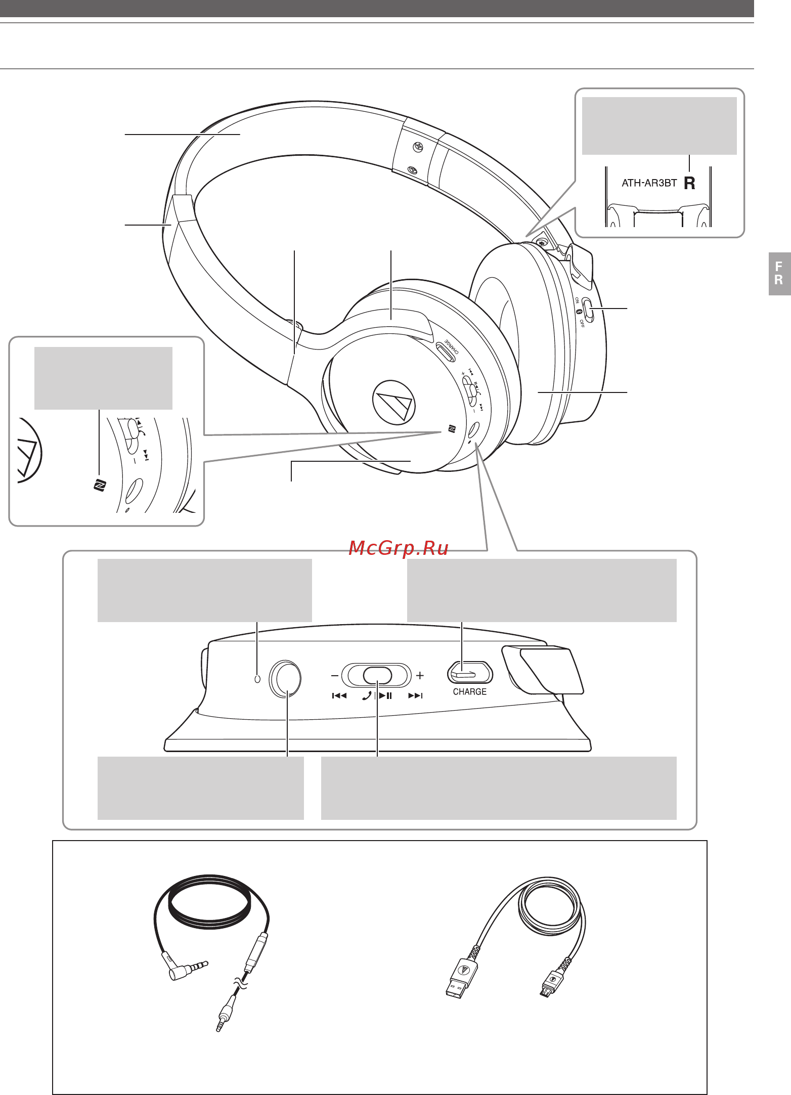 Audio-Technica ATH-AR3BT White [21/66] Noms des pièces et fonctions