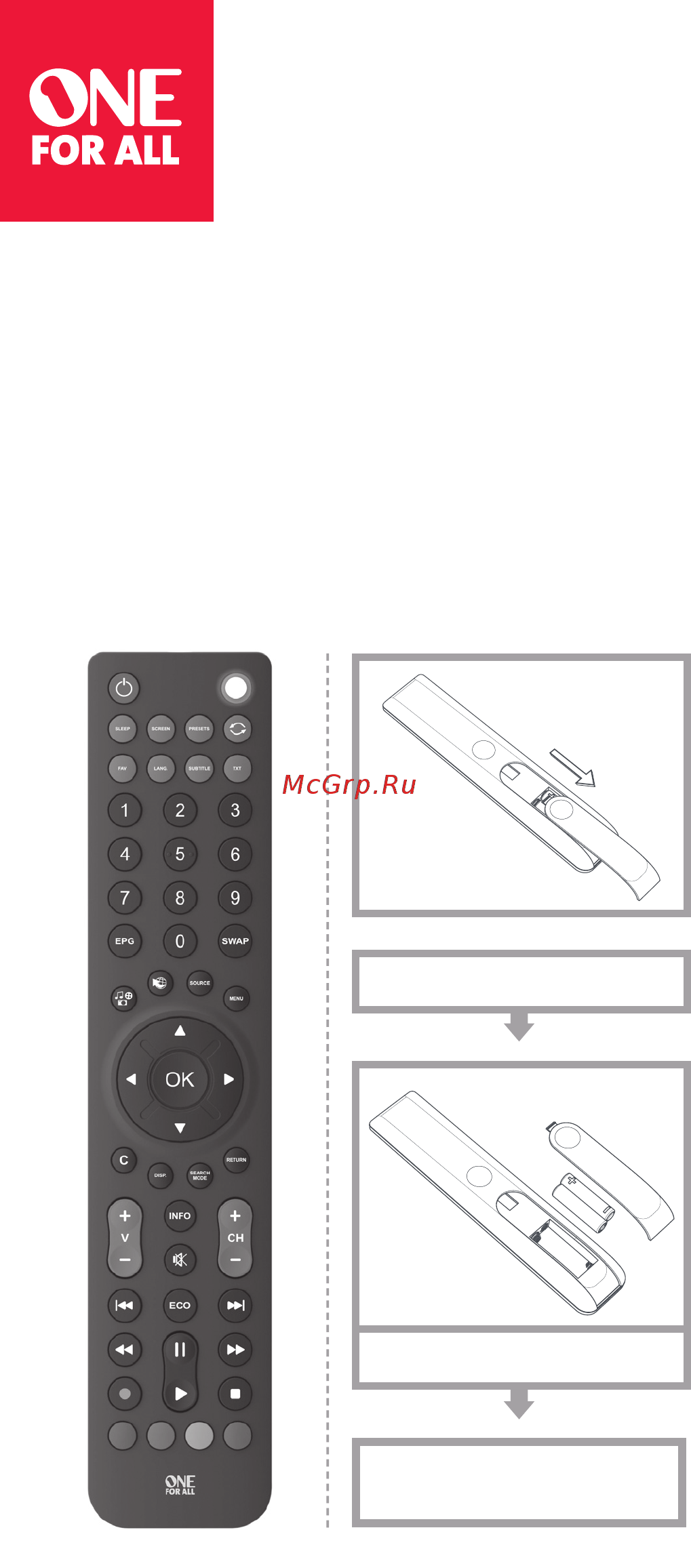 One For All URC1921 для телевизоров Sharp Руководство по эксплуатации онлайн