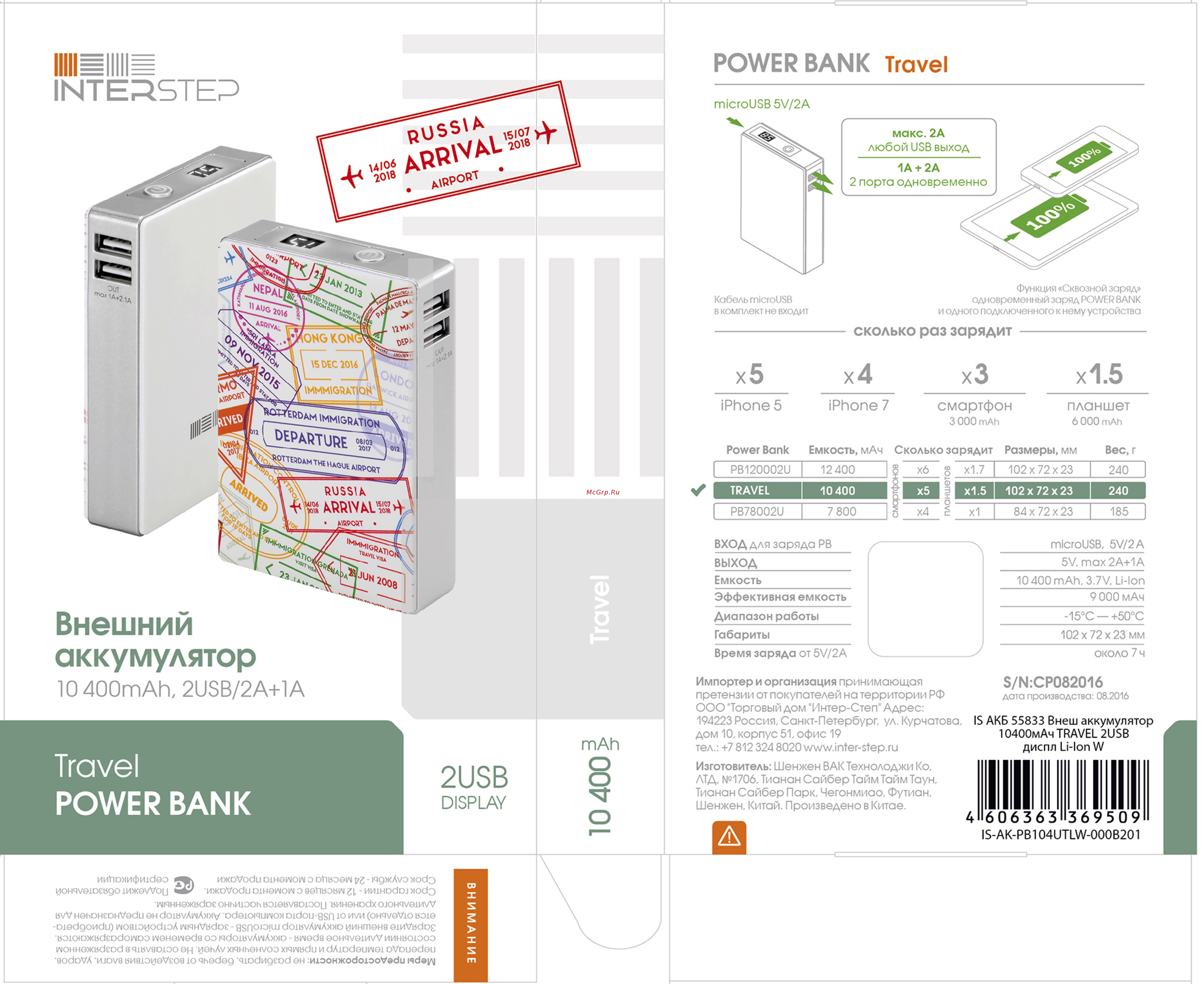 Interstep Travel 2USB/2A+1A Display 10400 mAh White Руководство по эксплуатации онлайн
