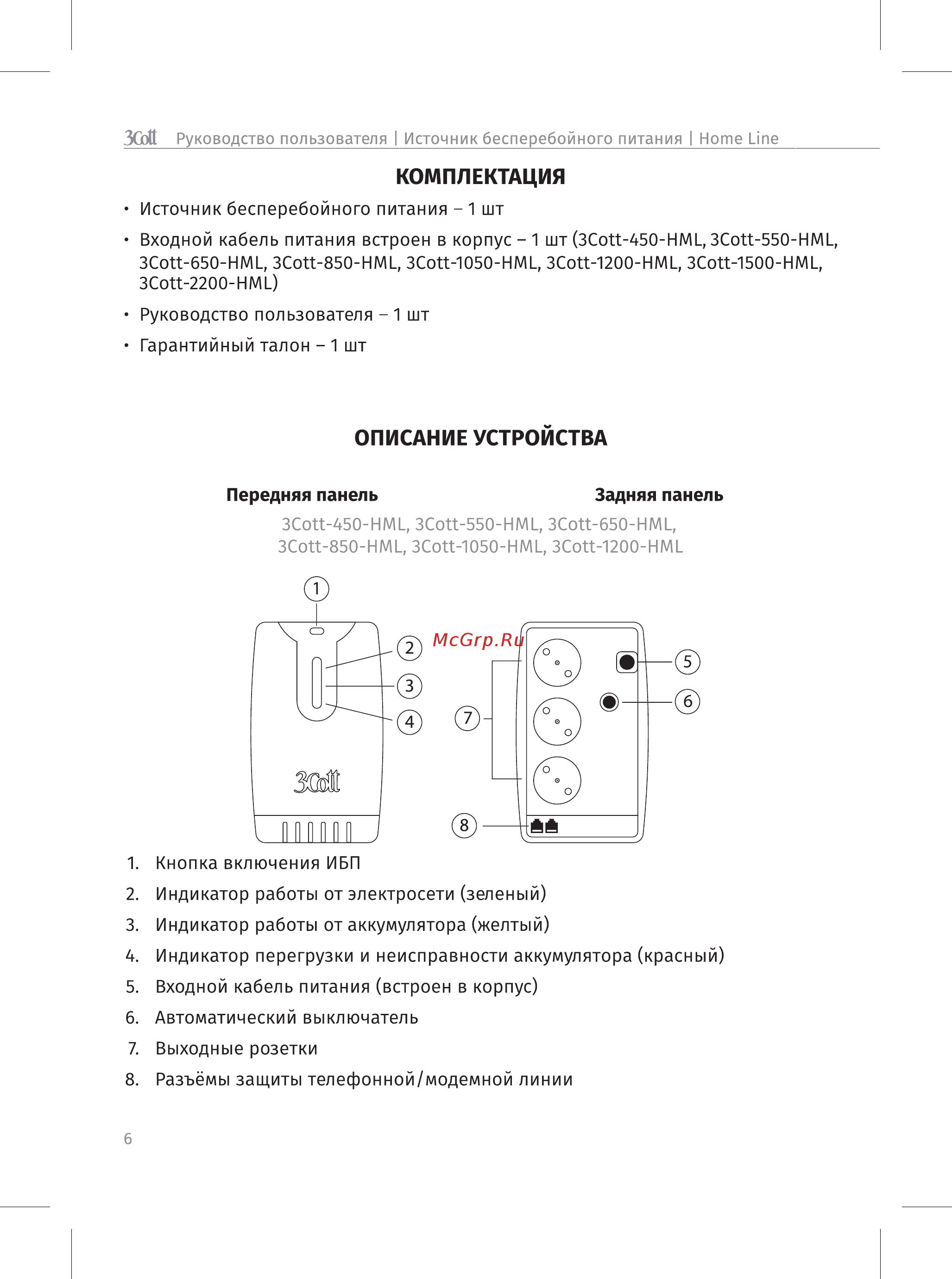 3Cott 550-HML [5/12] Описание устройства