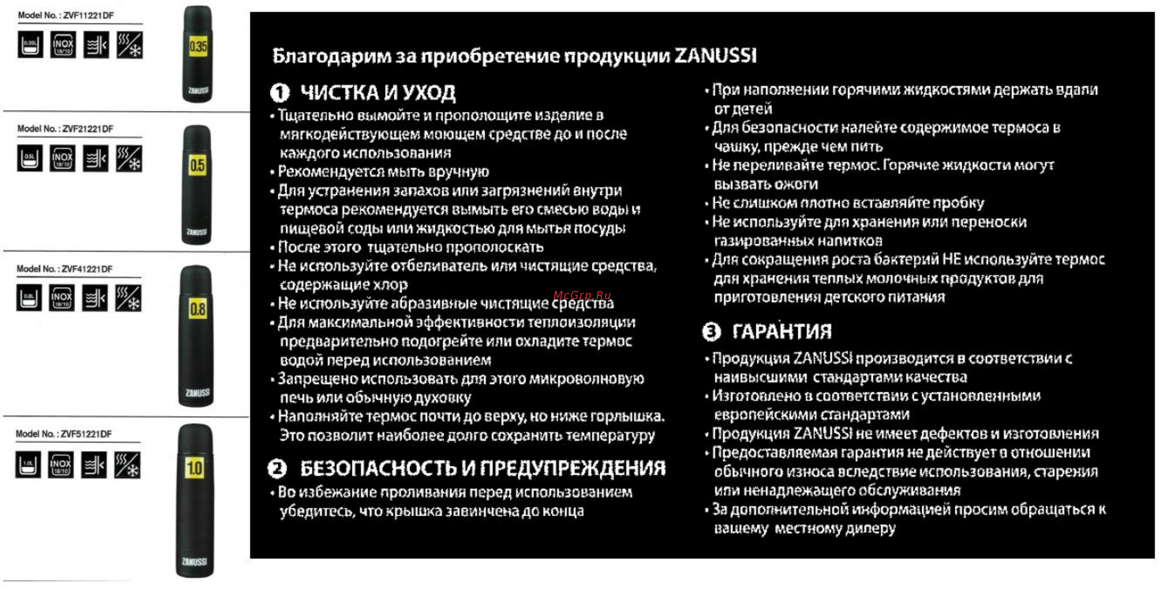 Zanussi ZVF41221DF Black 0,8 л Руководство по эксплуатации онлайн