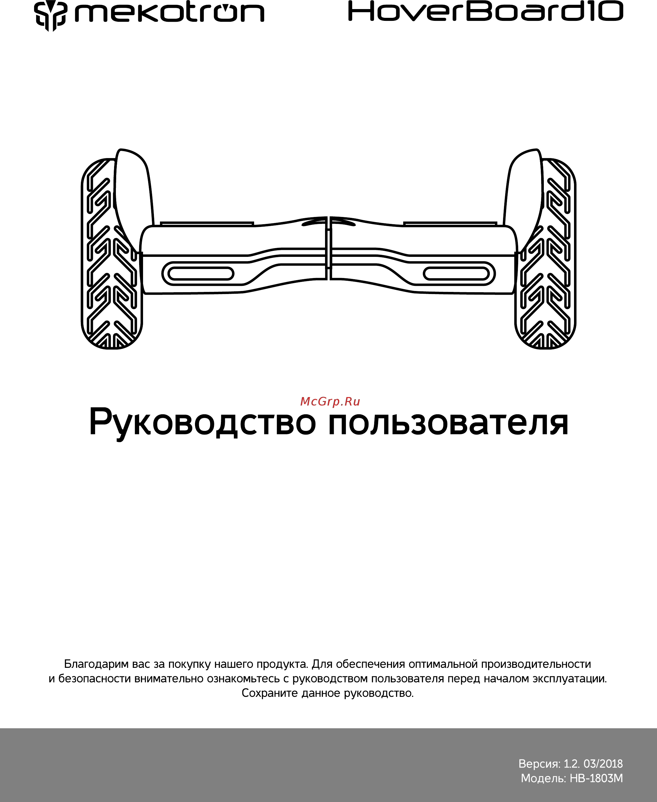 Mekotron HoverBoard 10 Black (HB-1803M) Руководство по эксплуатации онлайн