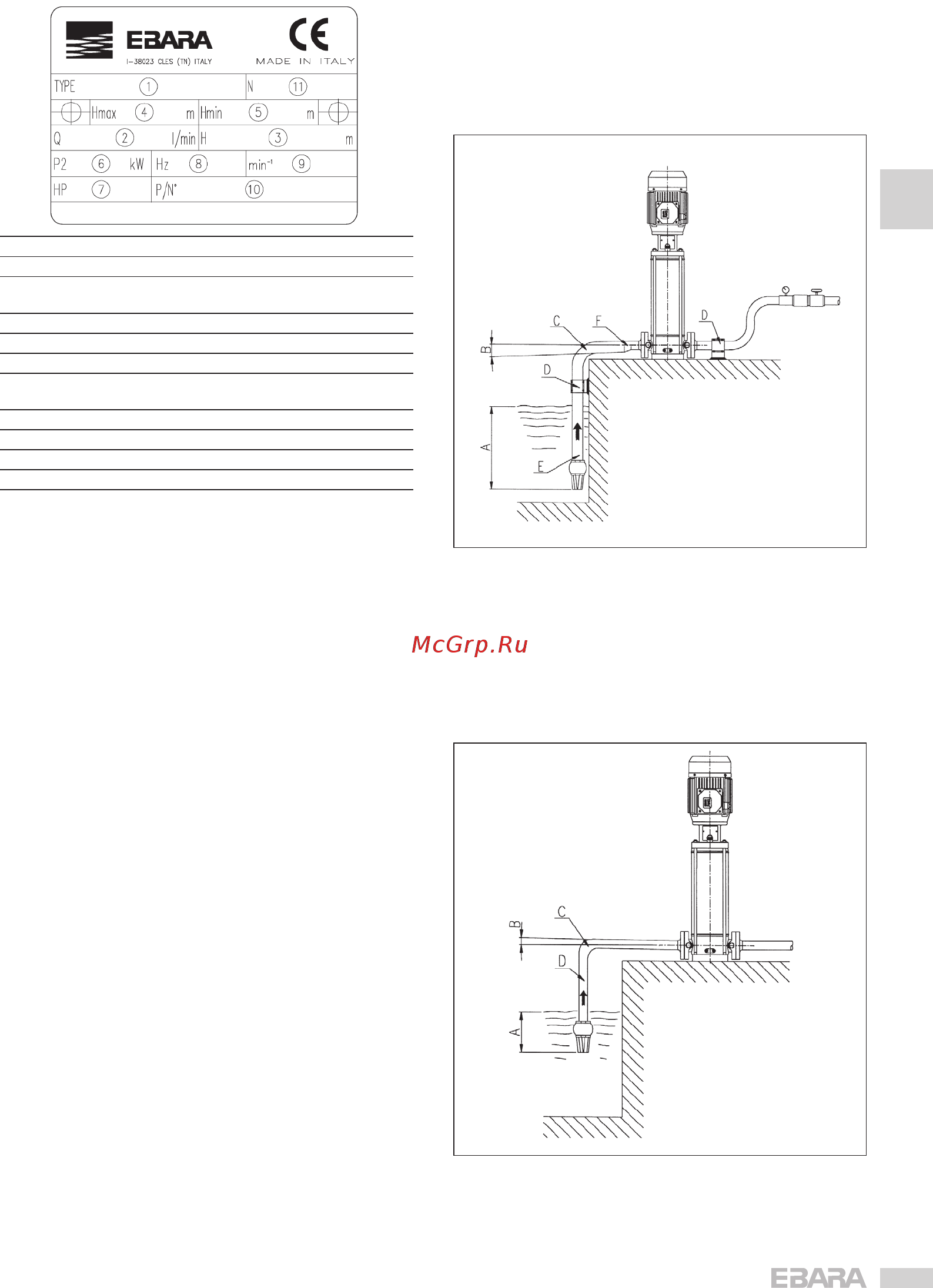 Ebara EVM 18 12F5/11 [13/107] Rating plate