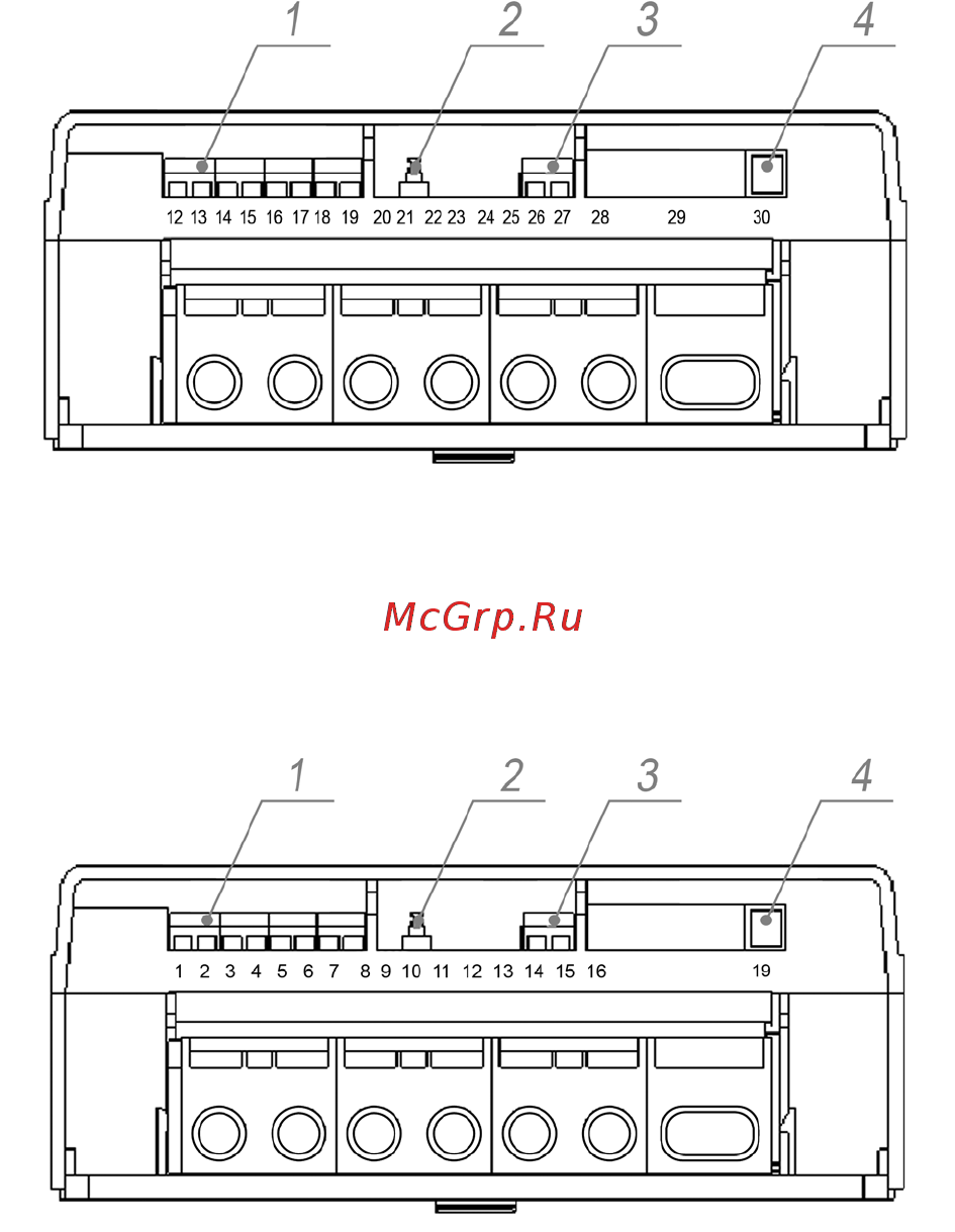 Энергомера ЦЭ6850М-Ш31 [16/76] Подключение импульсных выходов тм1 тм4 контакты 12 19 2 микропереключатель электронной пломбы вскрытия крышки клеммной колодки 3 подключение резервного источника питания...