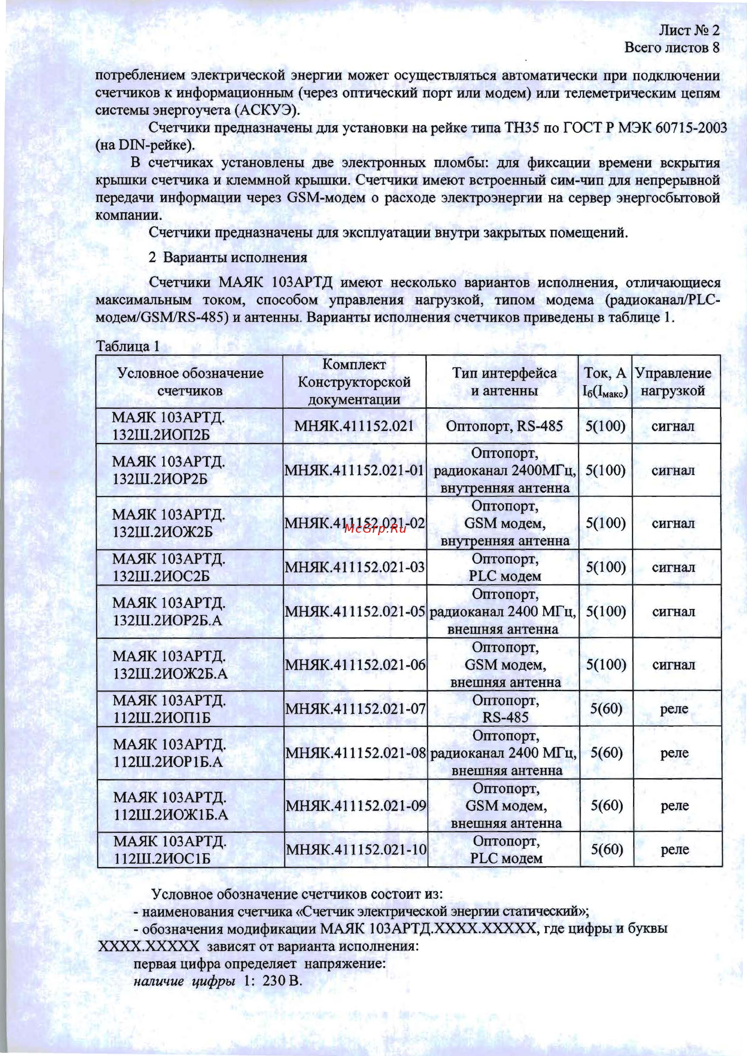 КРЭТ ННПО имени М.В.Фрунзе МАЯК 103АРТД.132Ш.2ИОЖ2Б Описание типа онлайн [2/8] 443586