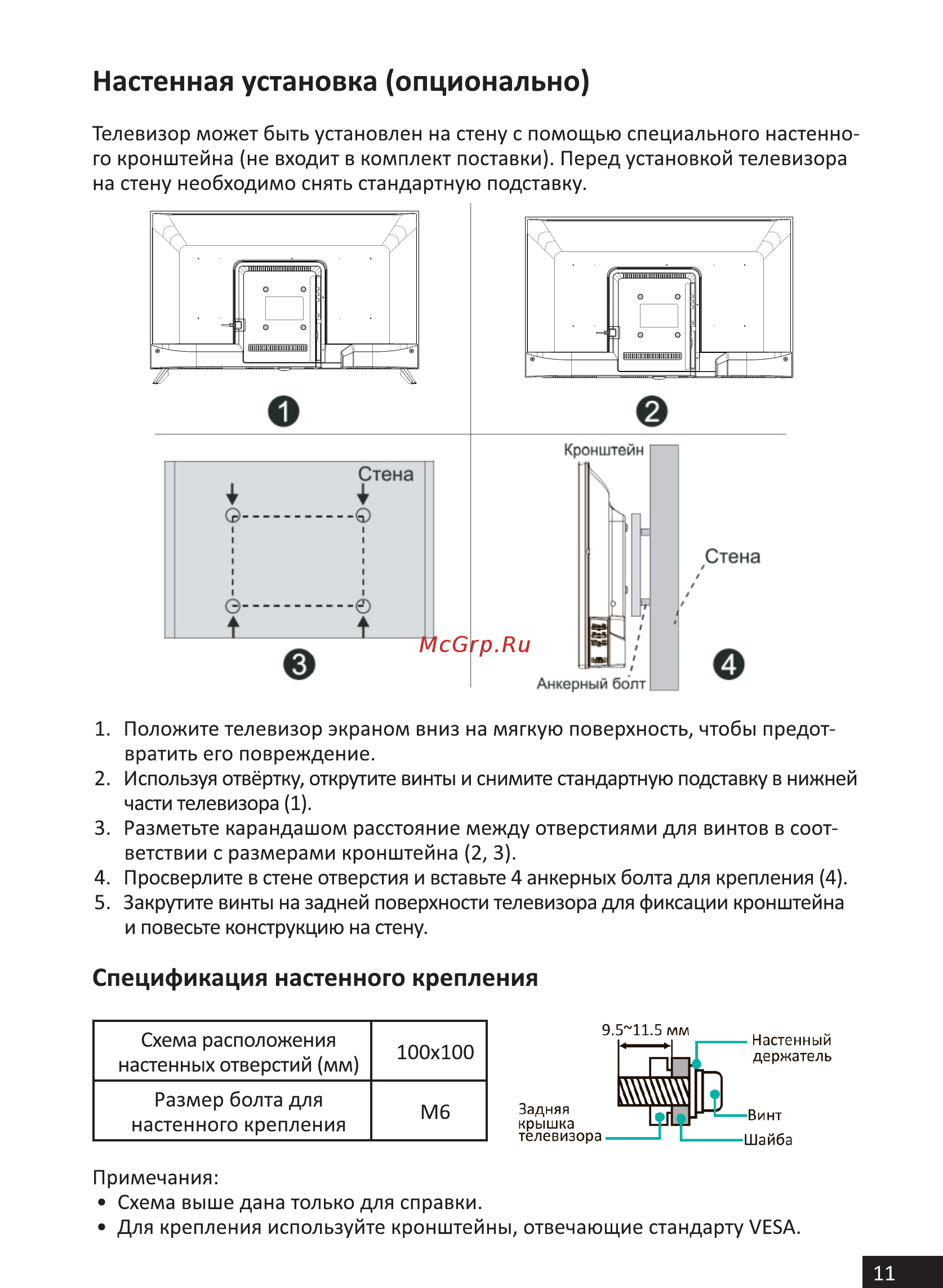DEXP H32D7200K [11/44] Настенная установка опционально