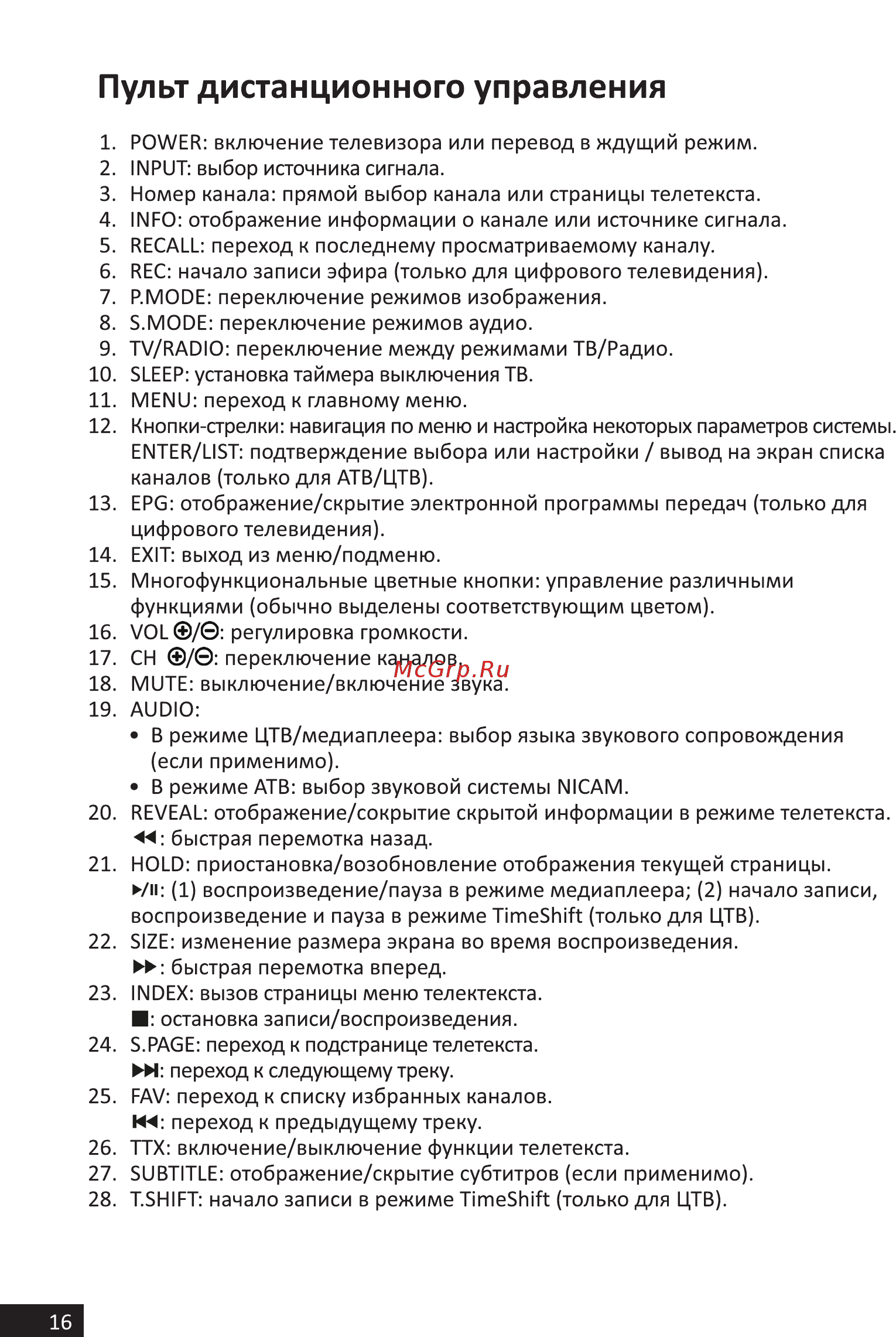DEXP H32D7200K [16/44] Пульт дистанционного управления