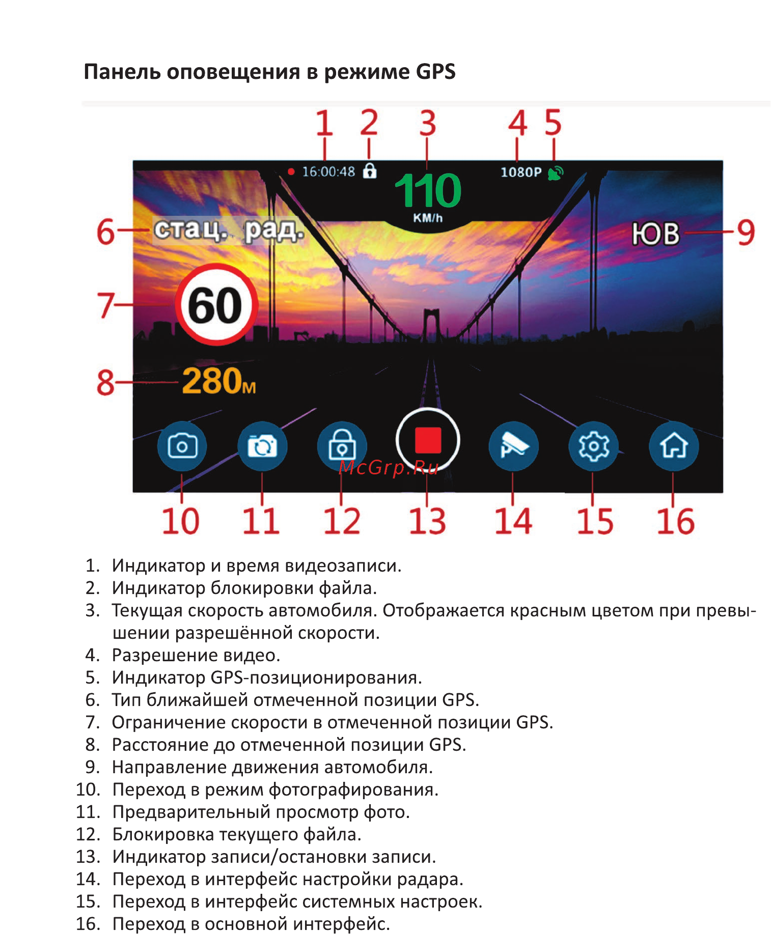 DEXP Combo Mirror RD-15 [10/14] Панель оповещения в режиме gps