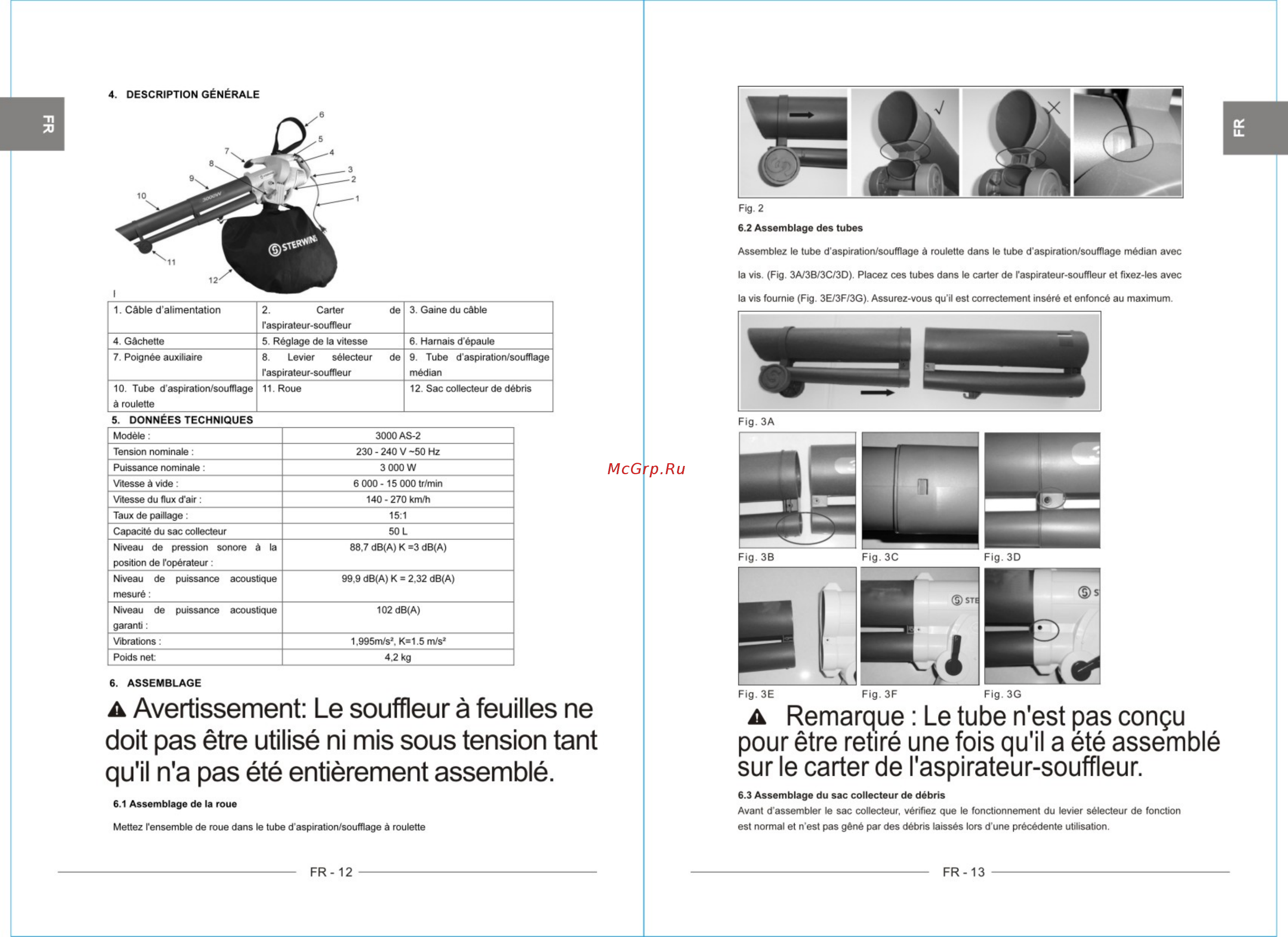 Sterwins 3000 АС-2 [8/11] A remarque le tube n est pas conçu pour être retiré une fois qu il a été assemblé sur le carter de l aspirateur souffleur