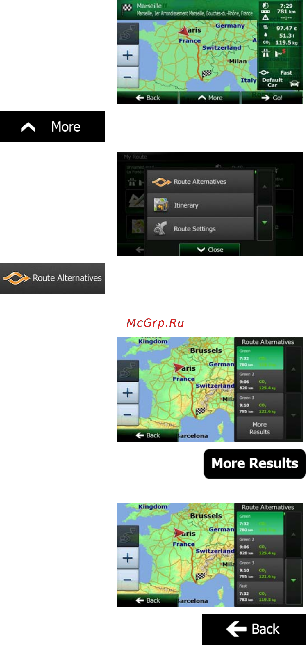 Clarion NX502ETRK [105/144] Checking route alternatives when planning the route