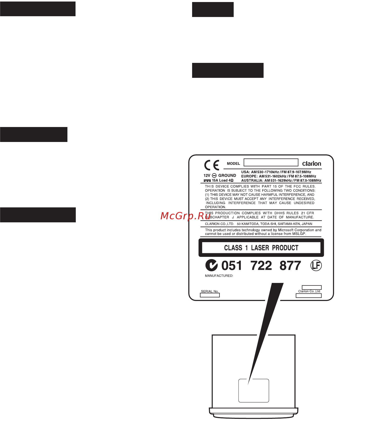 Clarion M109 [2/21] Caution