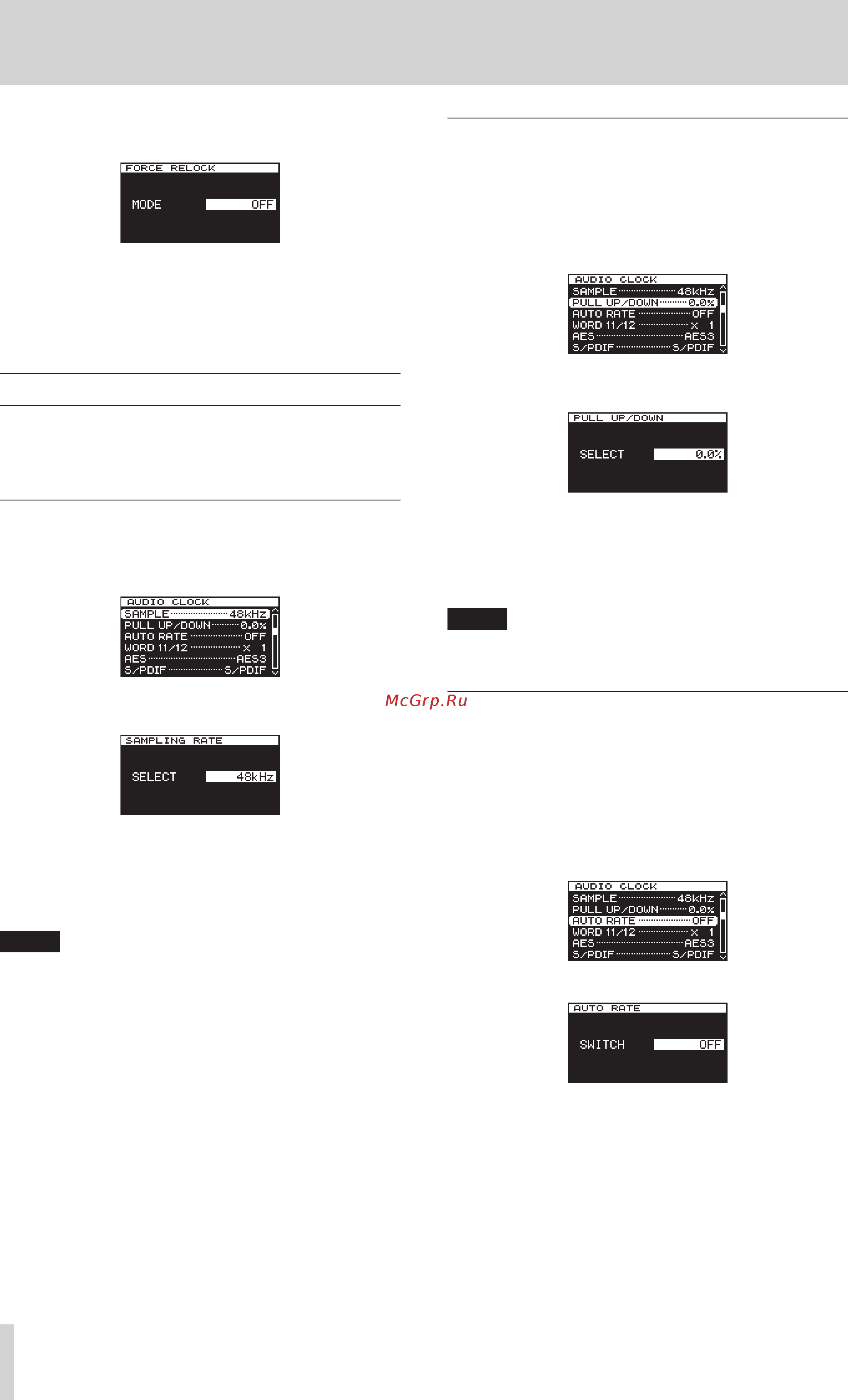 Tascam CG-1000 [16/28] Setting the audio clock