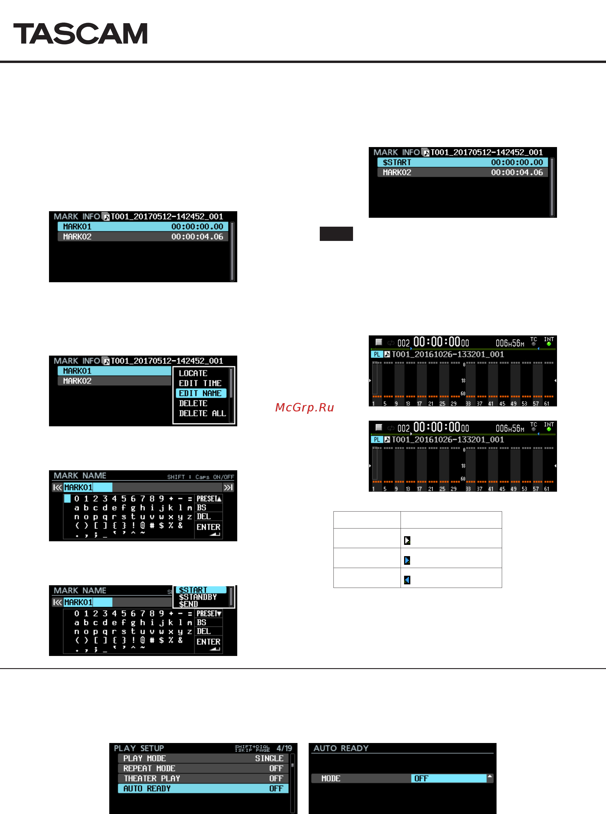 Tascam DA-6400 [18/36] Inputting names for theater play playback range marks