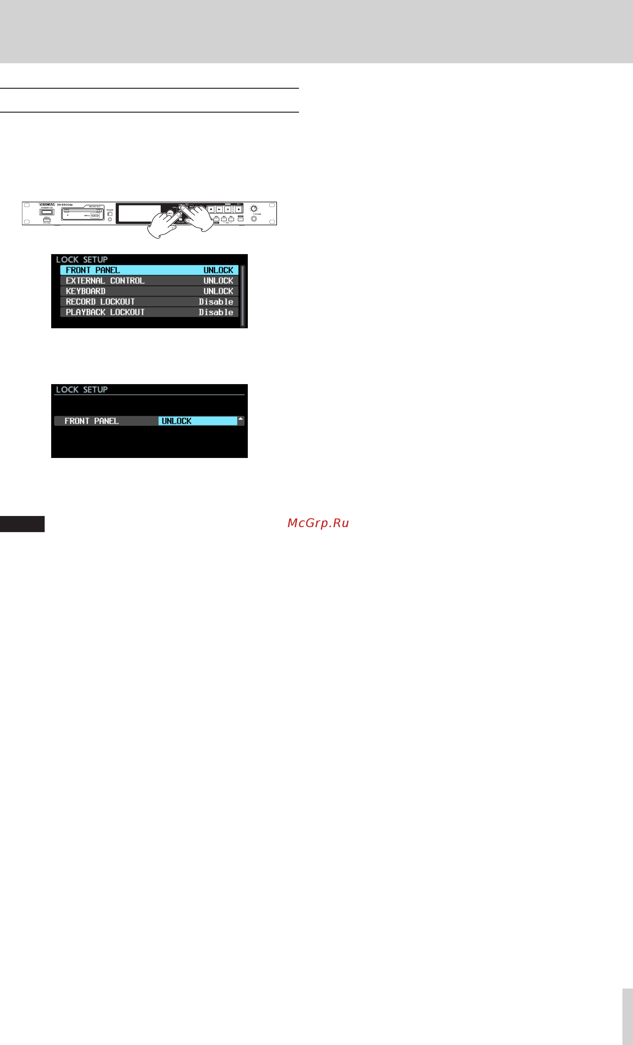 Tascam DA-6400dp [21/64] Setting the lock function