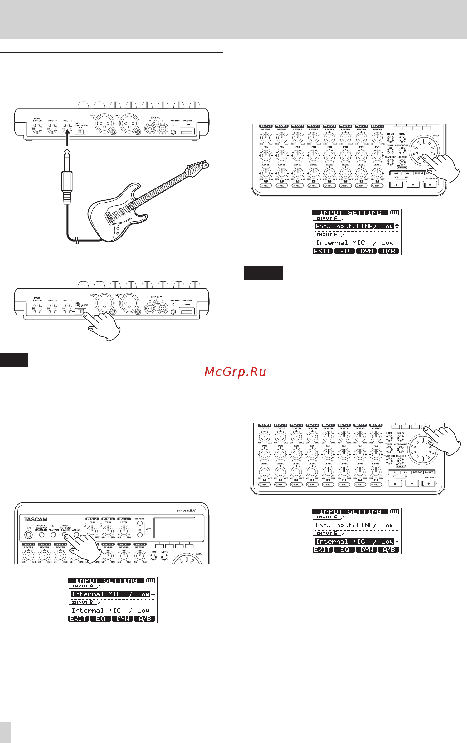 Tascam DP-008EX [14/92] Connecting and setting input sources