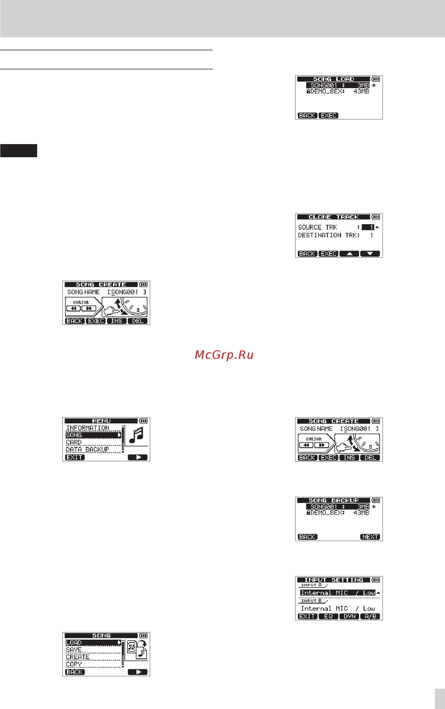 Tascam DP-008EX [31/92] Screen operations