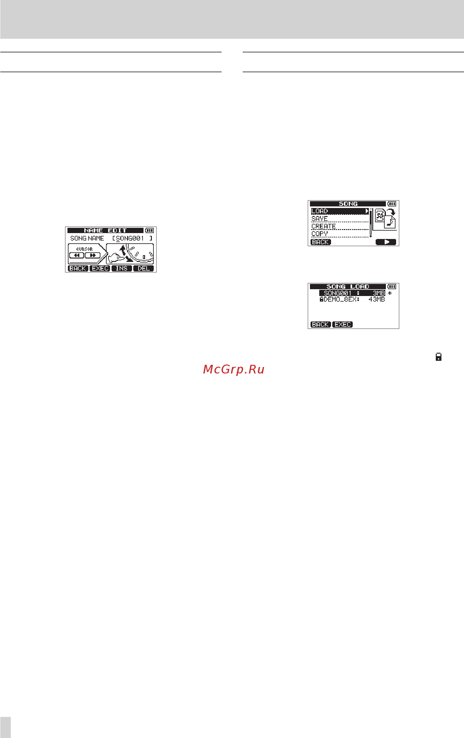 Tascam DP-008EX [38/92] Song management