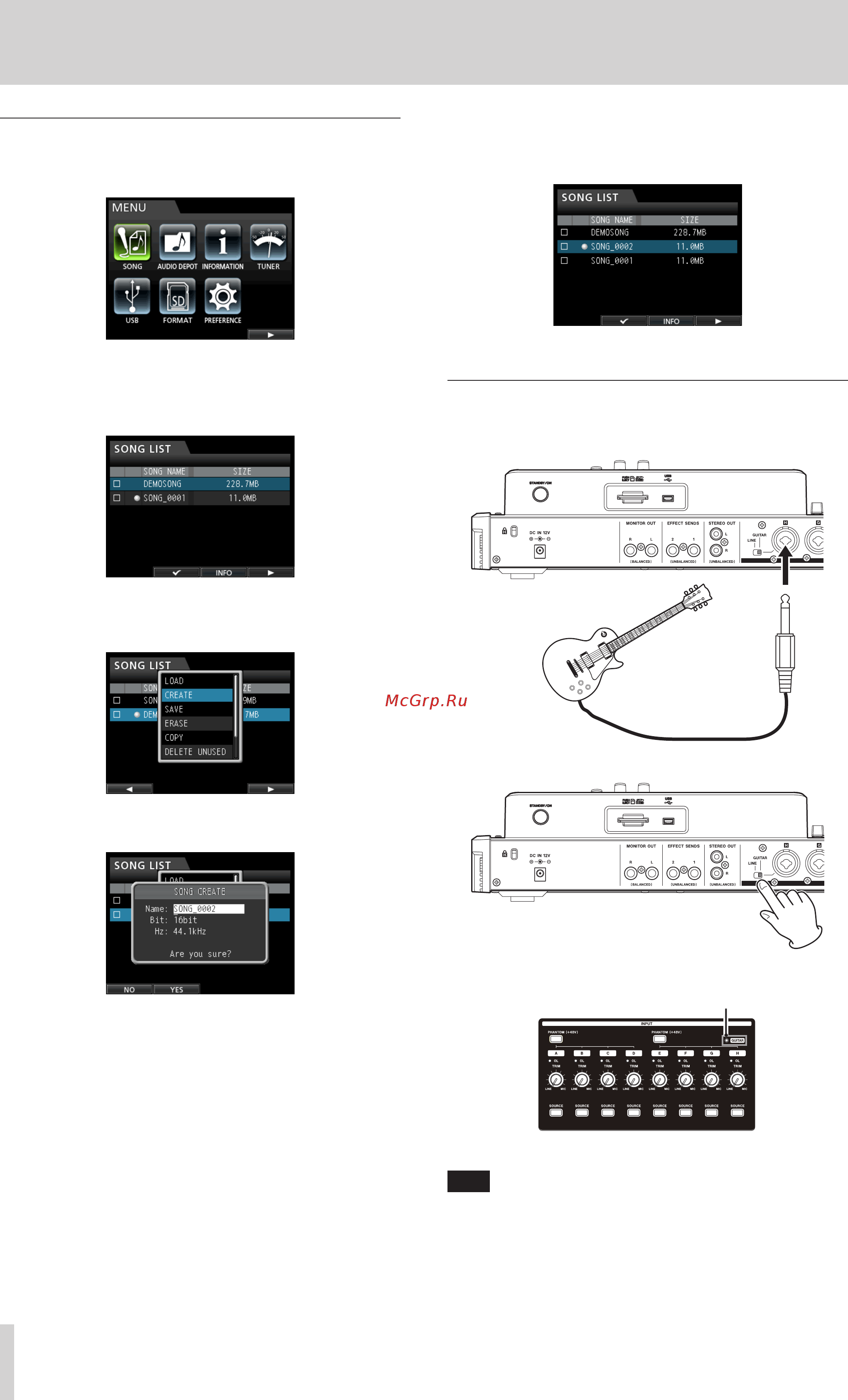 Tascam DP-24SD [12/80] Creating a new song