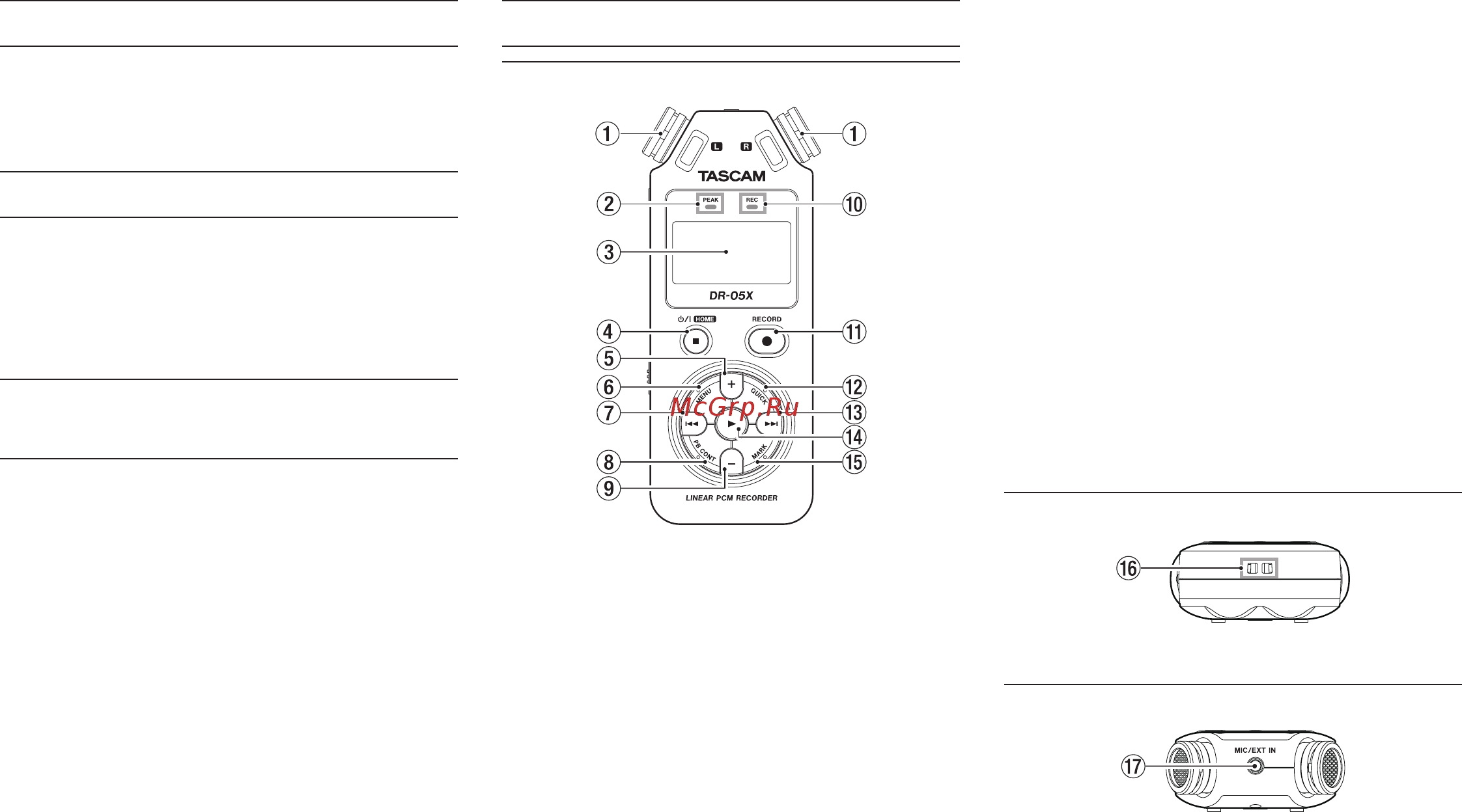Tascam DR-05X [18/92] Face avant