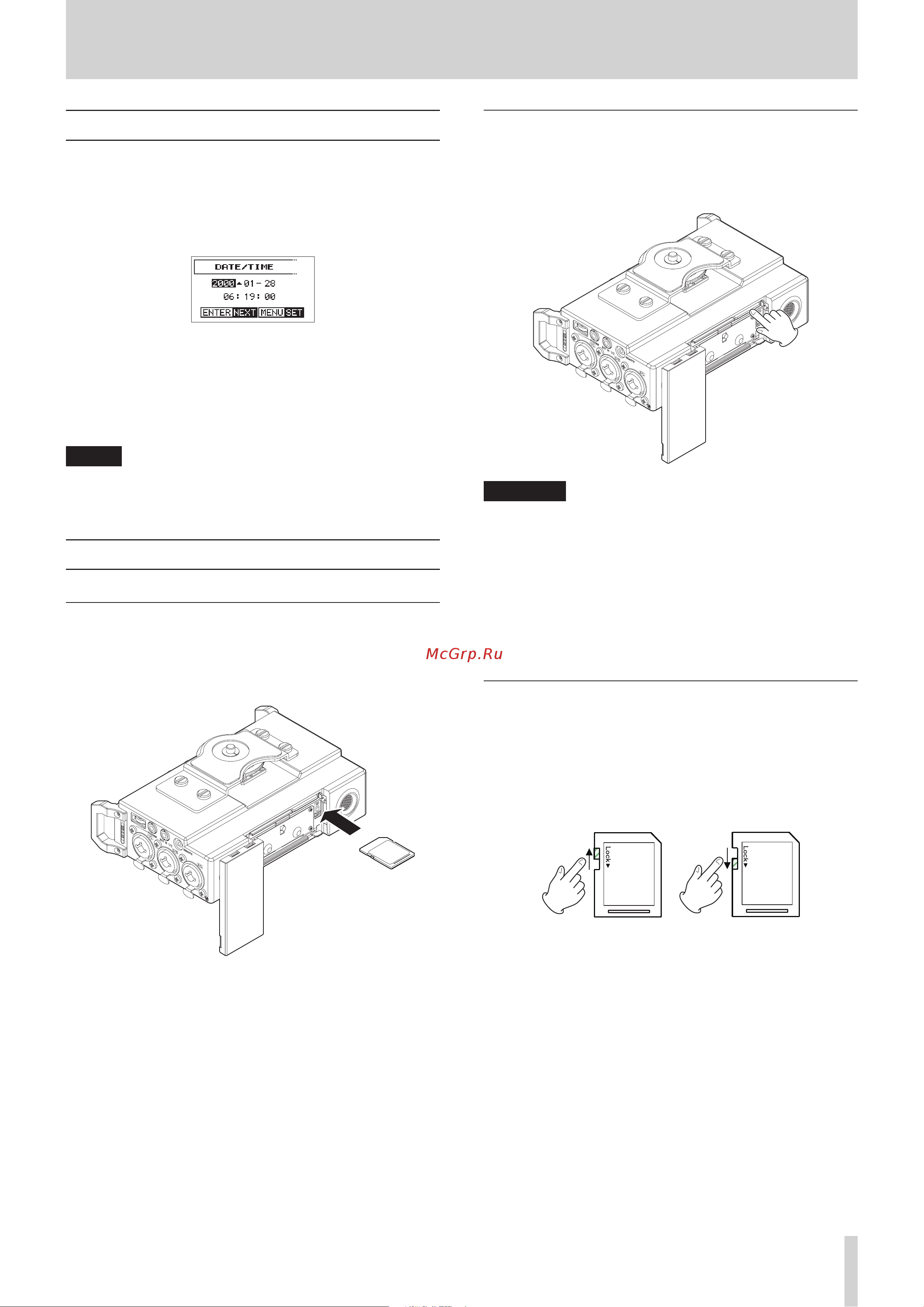 Tascam DR-701D [15/46] Inserting the card