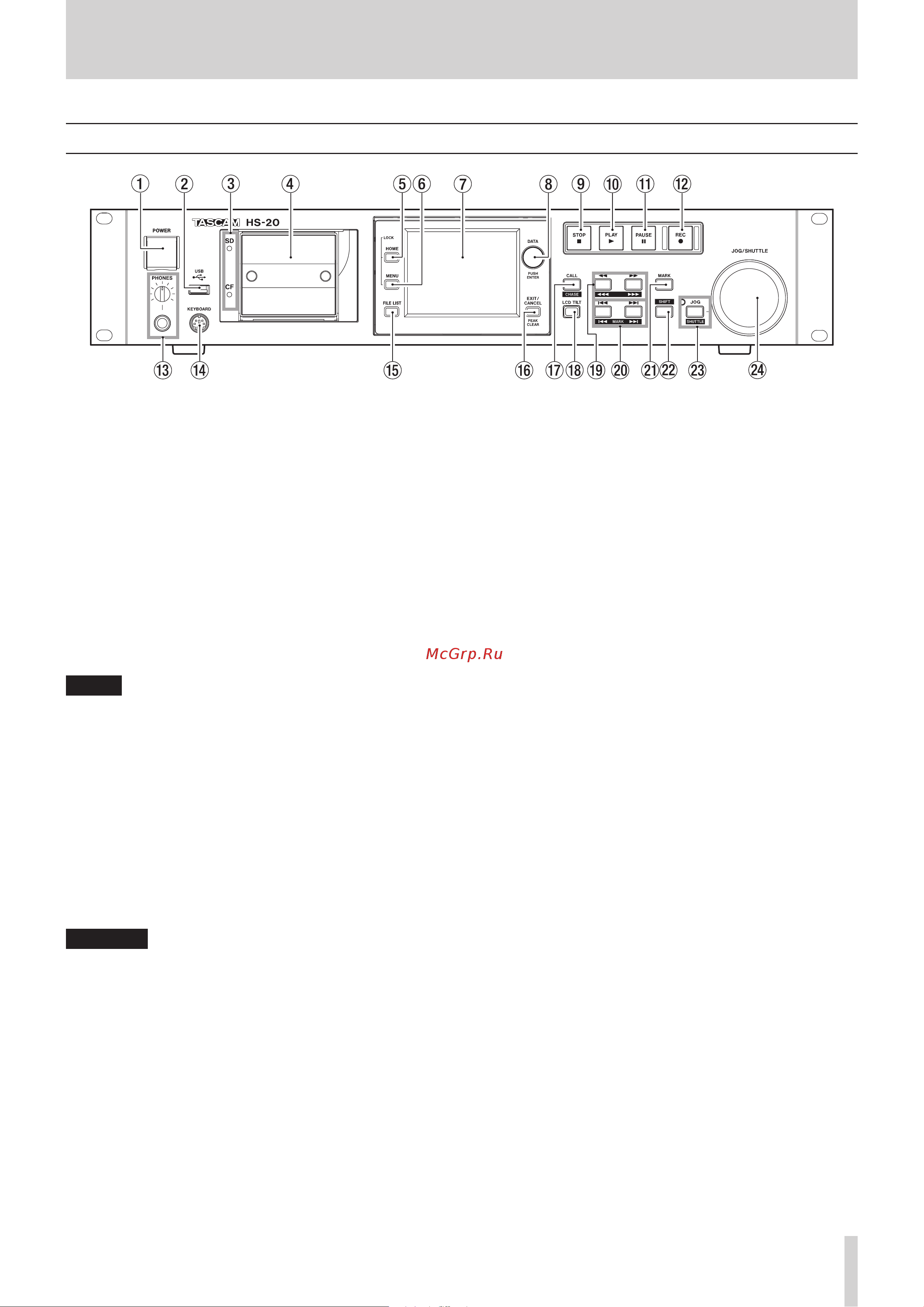 Tascam HS-20 [11/128] Front panel