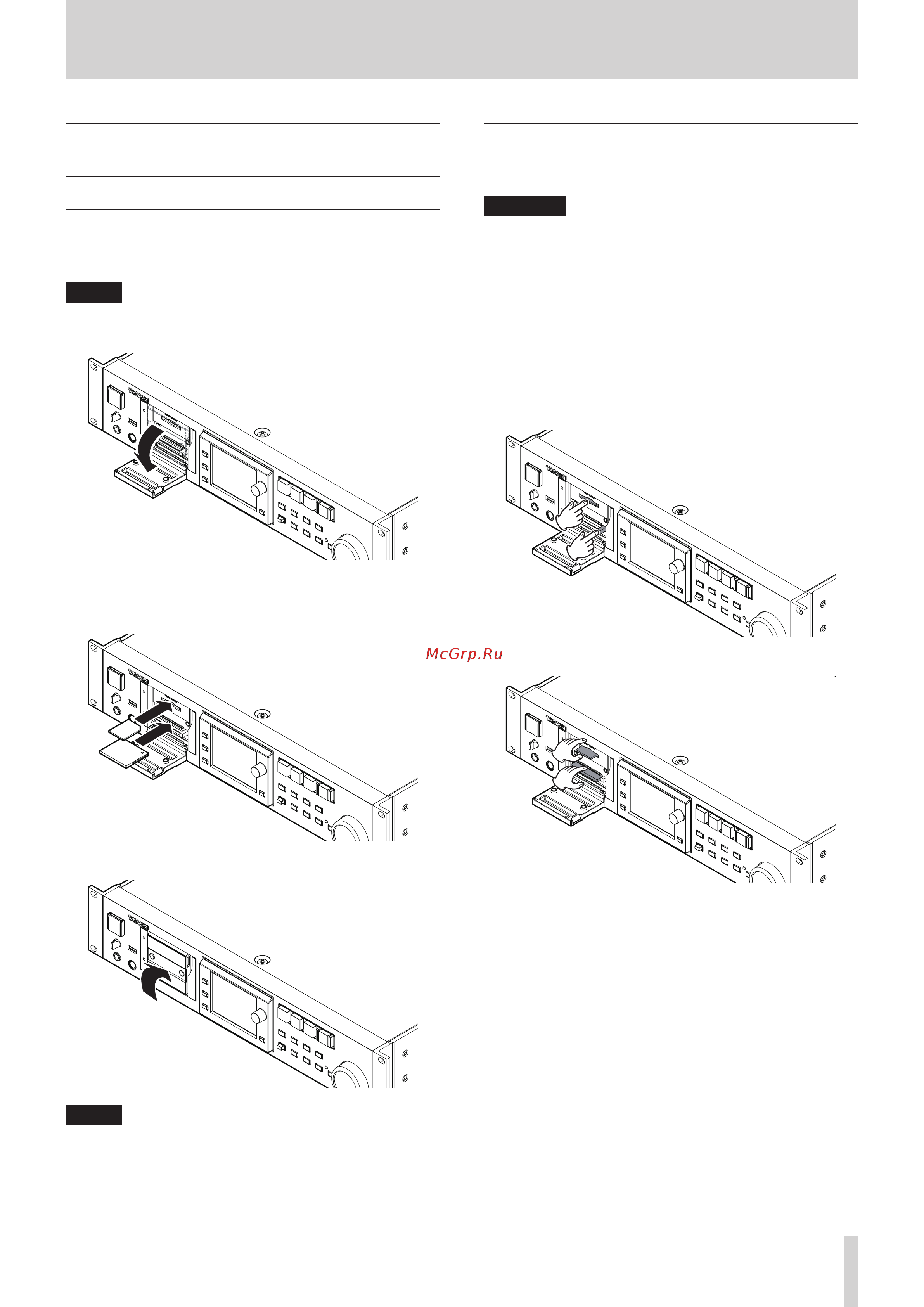 Tascam HS-20 [21/128] Inserting and removing sd and cf cards