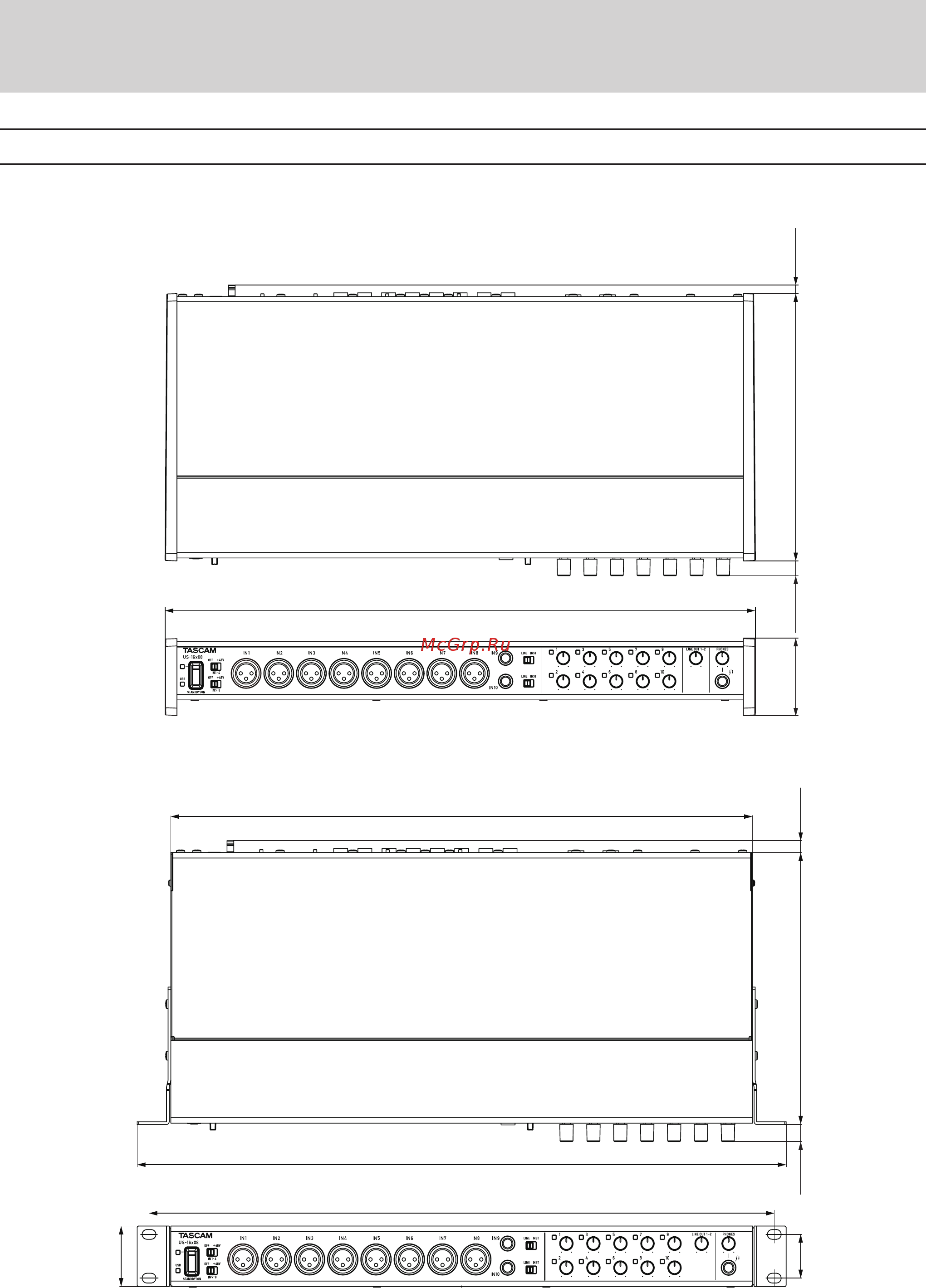 Tascam US-16x08 [30/34] Dimensional drawings