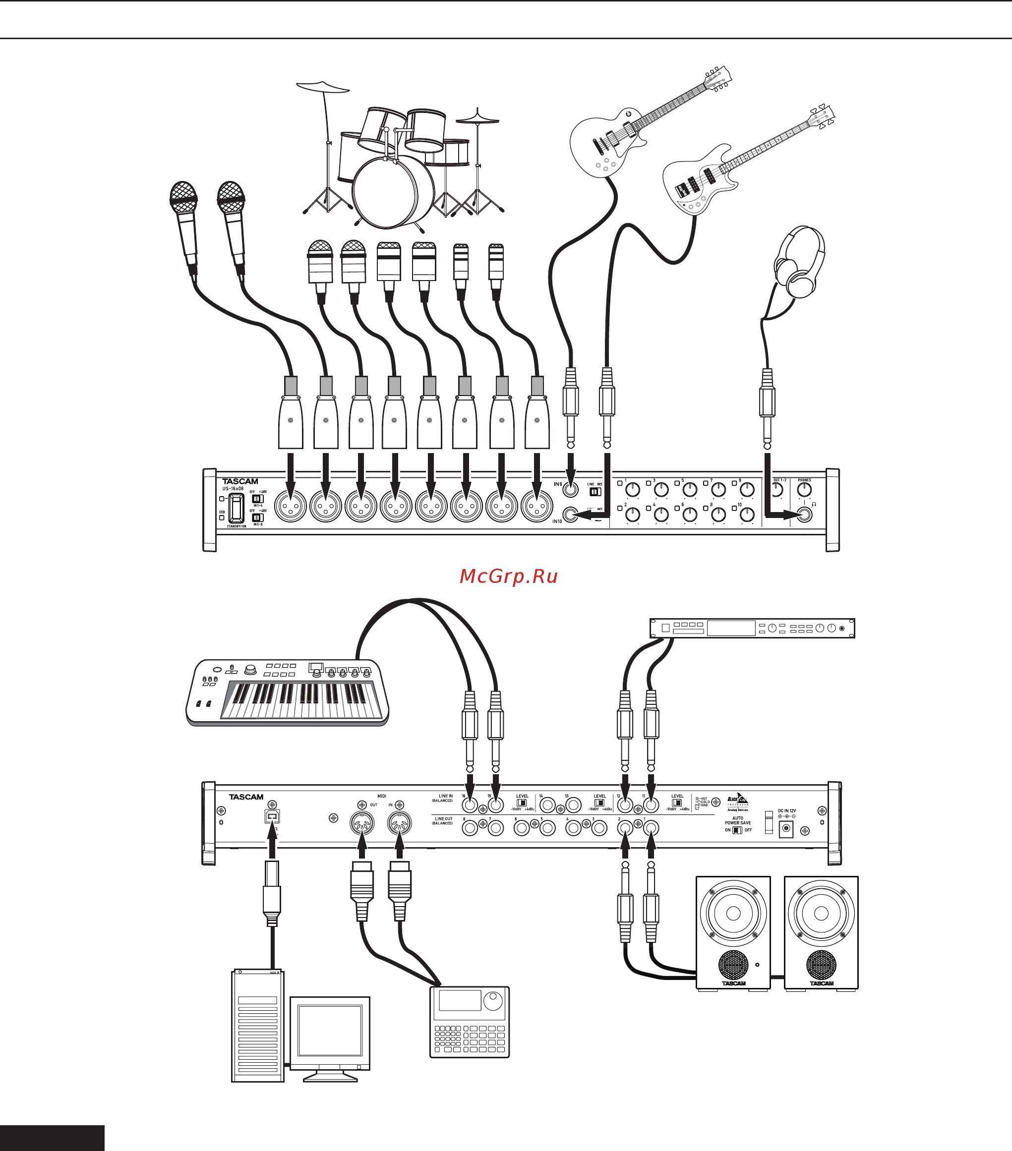 Tascam US-16x08 [12/92] Example of connecting to other equipment