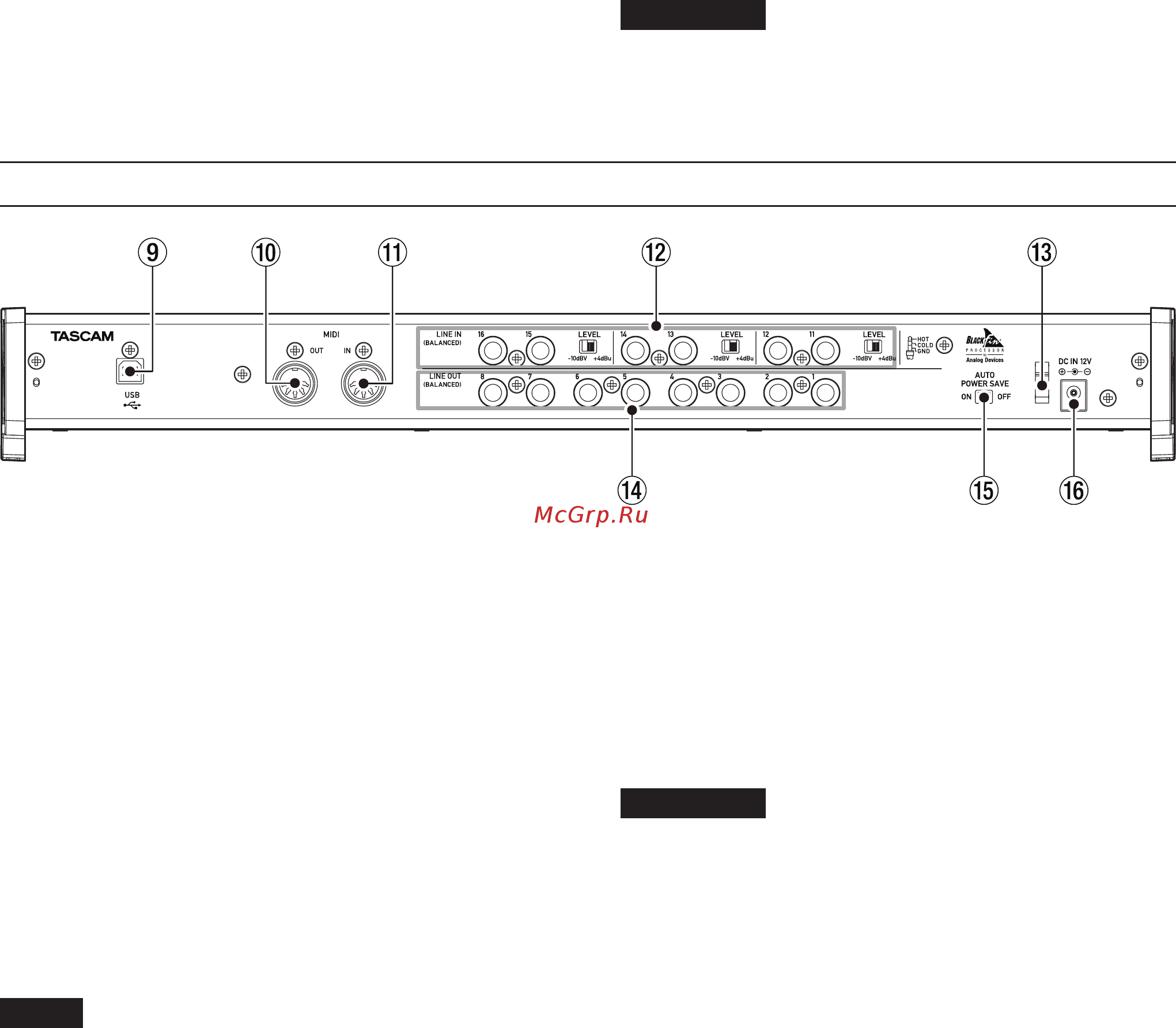 Tascam US-16x08 [20/92] Face arrière