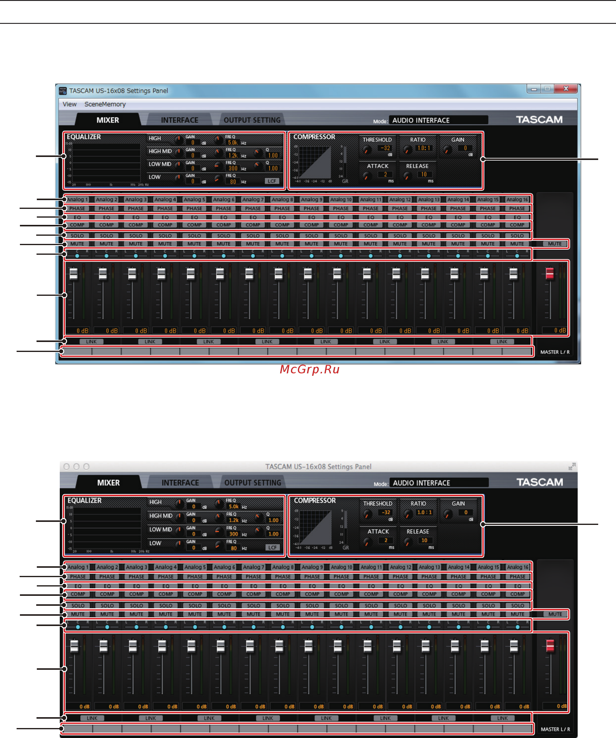 Tascam US-16x08 [24/92] Réglages sur l écran settings panel