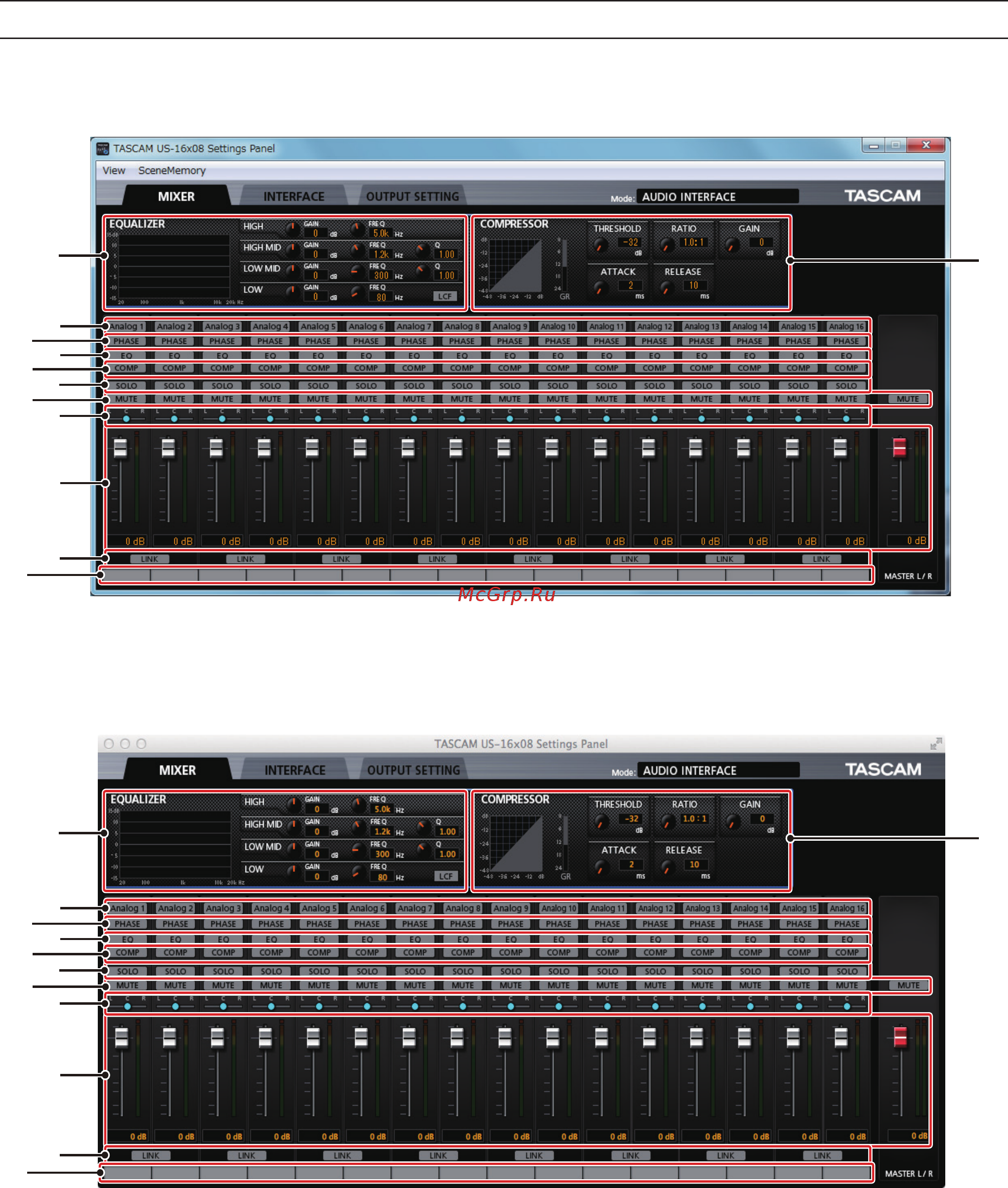 Tascam US-16x08 [38/92] Ajustes de la pantalla settings panel