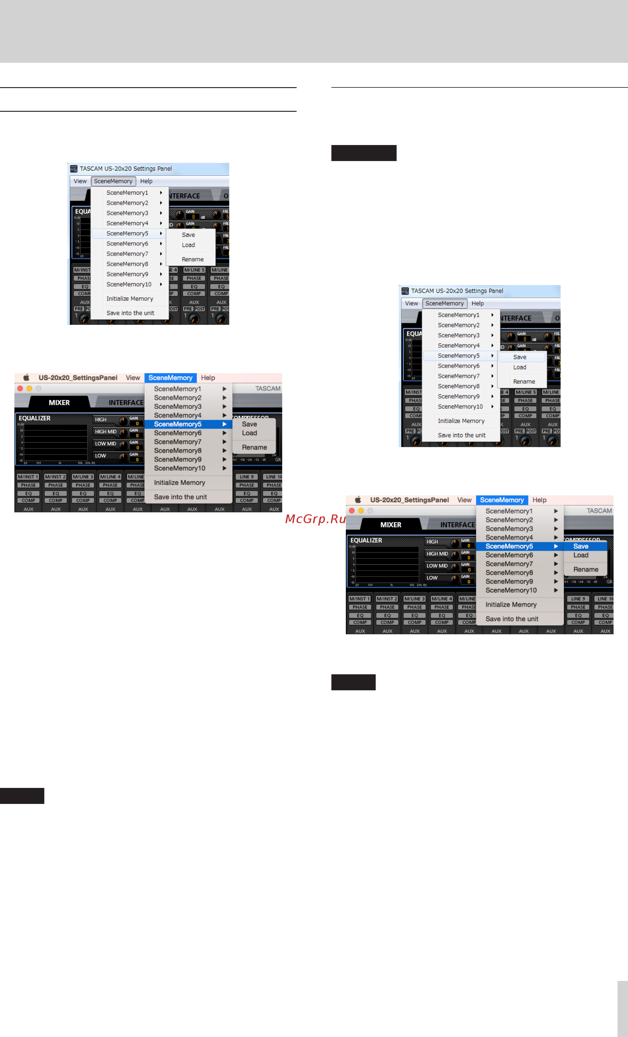 Tascam US-20x20 [25/44] Using the scenememory menu