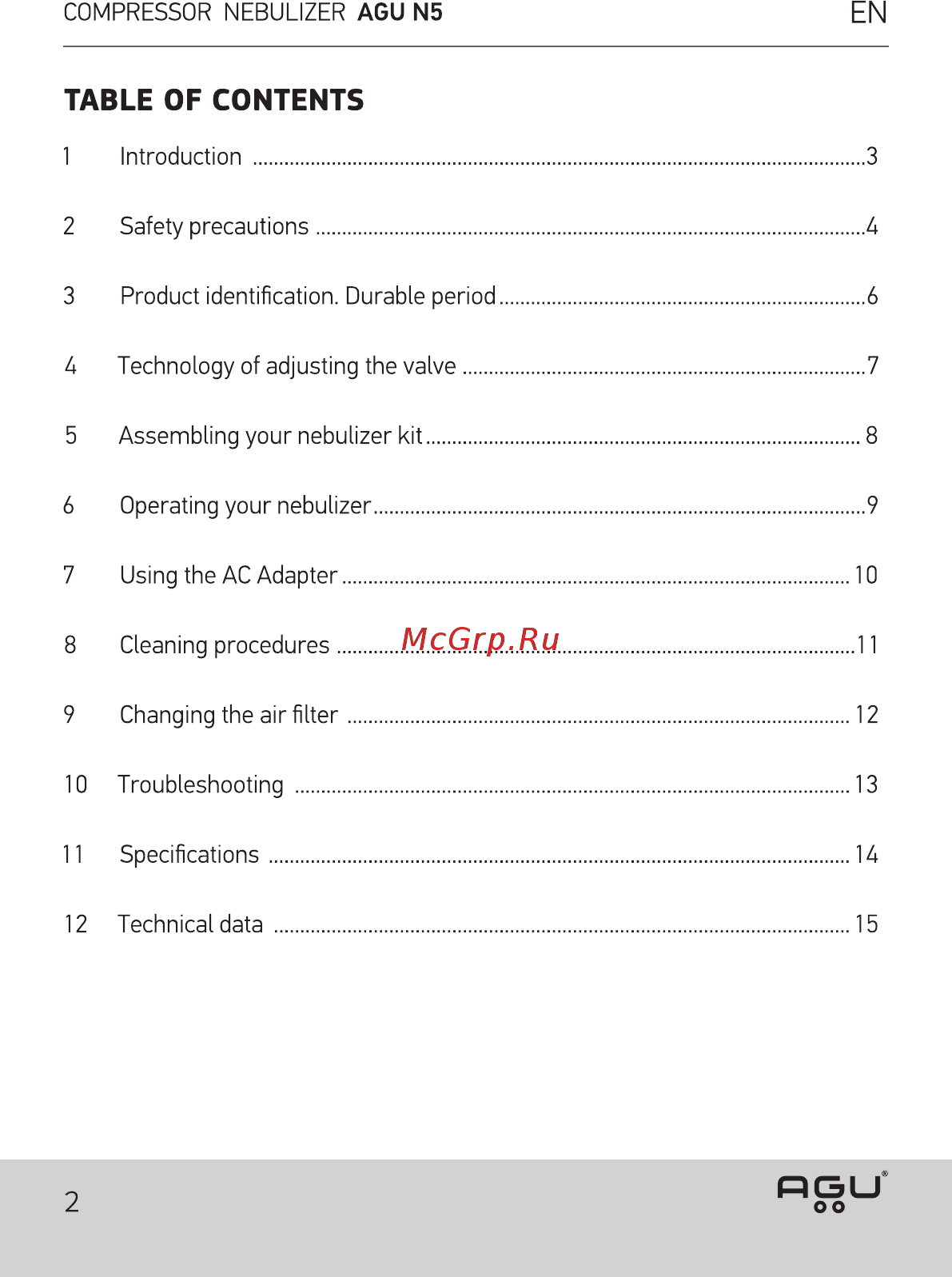 AGU N5 Balloon [2/60] Table of contents