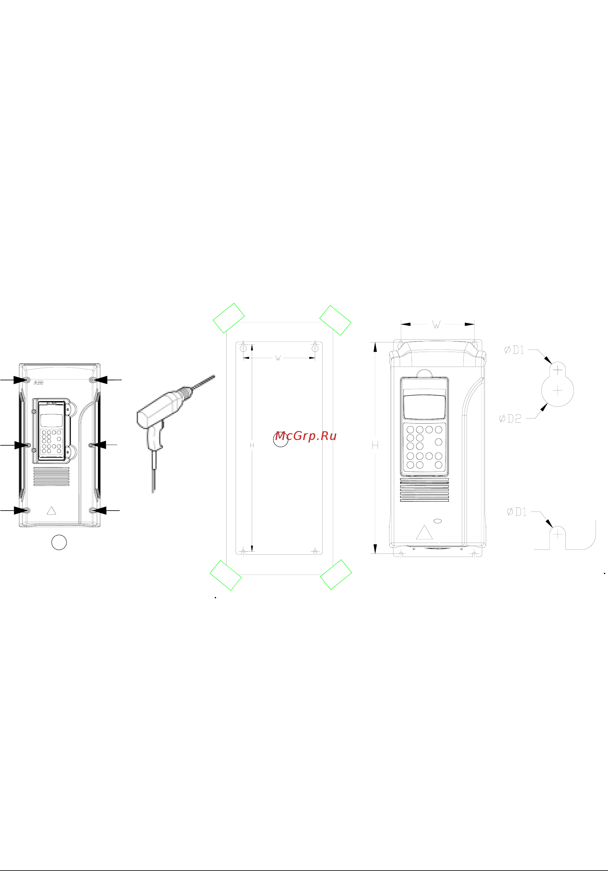 ABB ACS800-U1 [28/132] Монтаж привода на стене