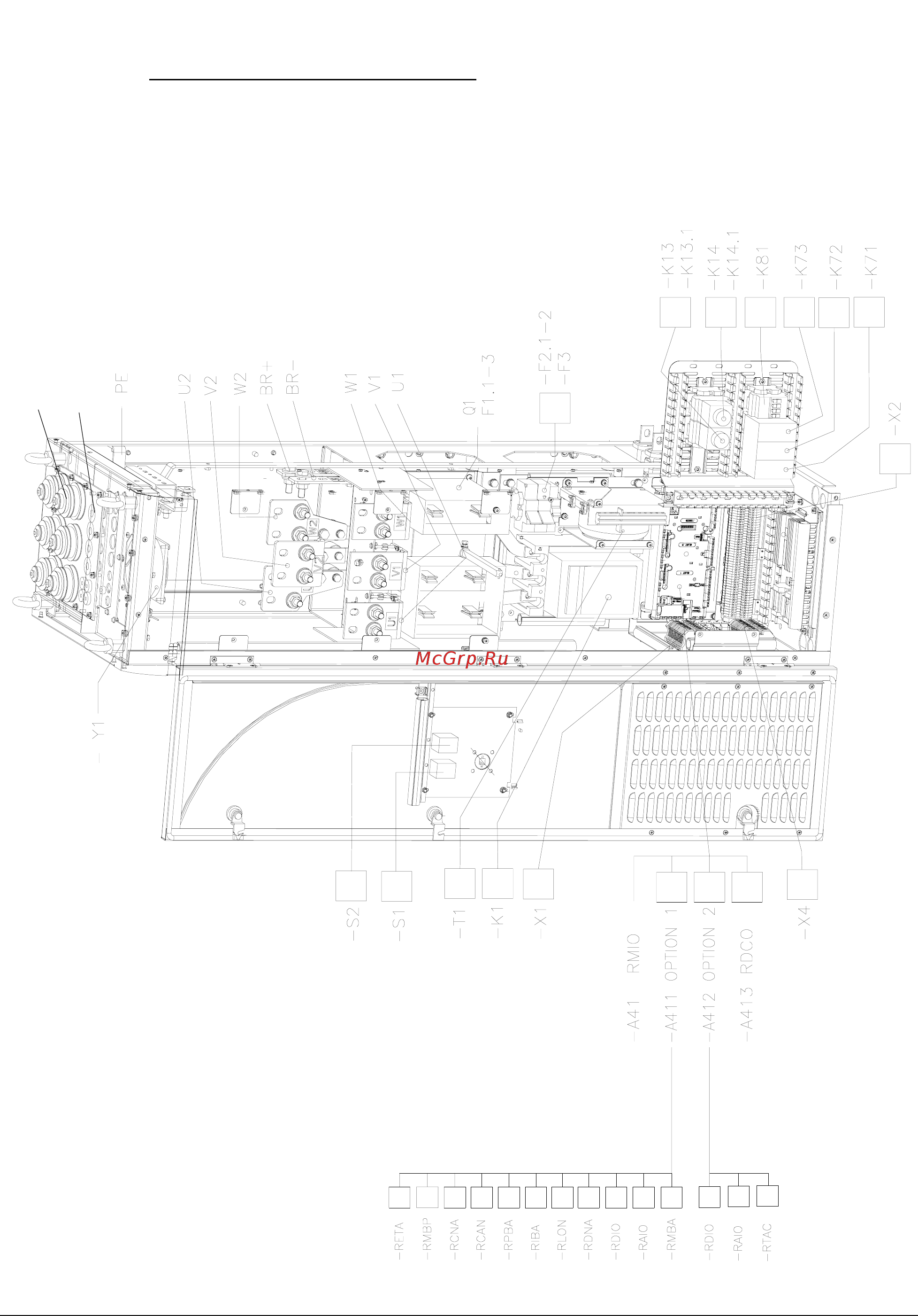ABB ACS800-02 [60/128] Верхний ввод вывод кабелей r7
