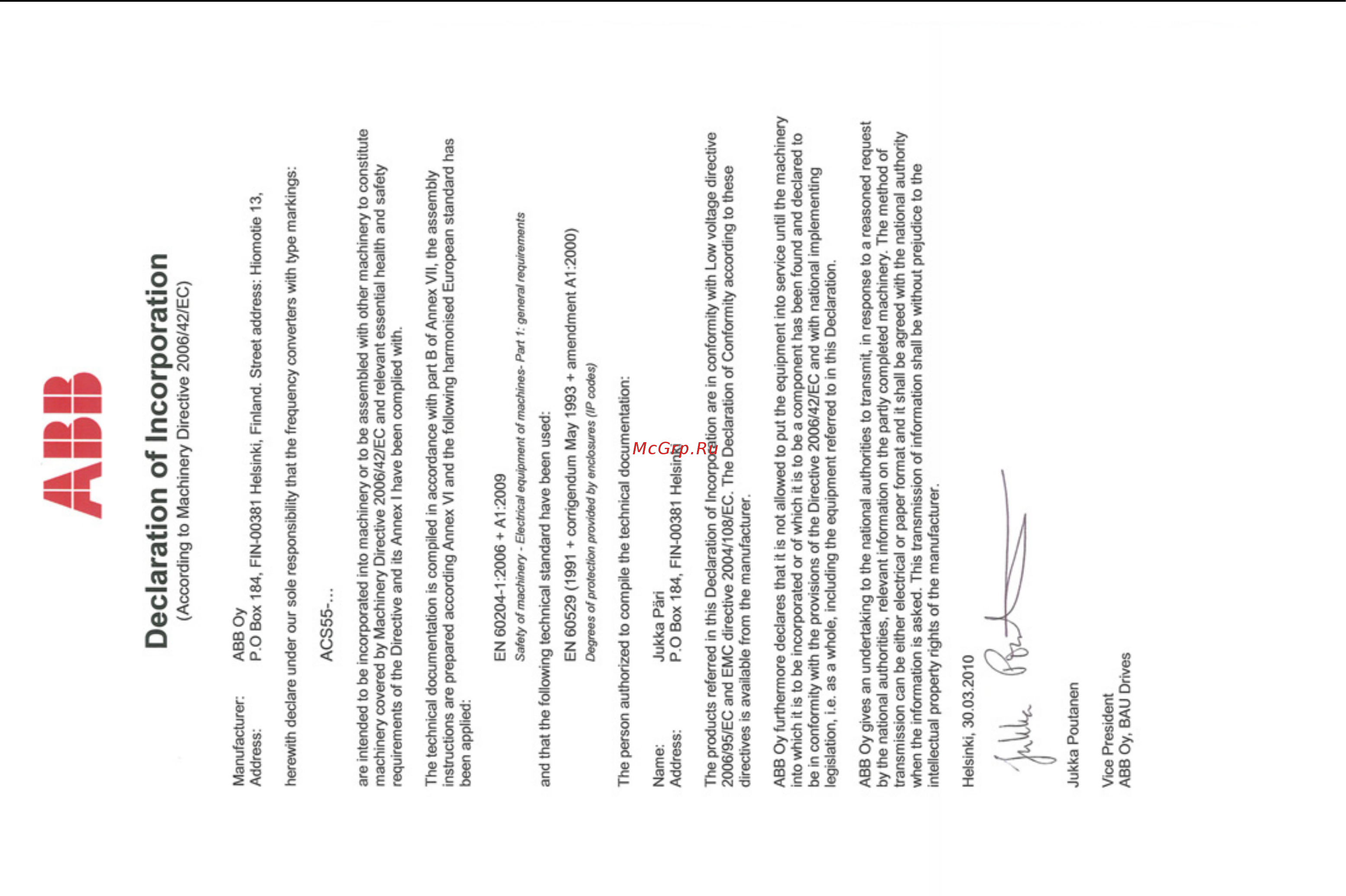 ABB ACS55-01N-01A4-2 [265/268] Declaration of incorporation