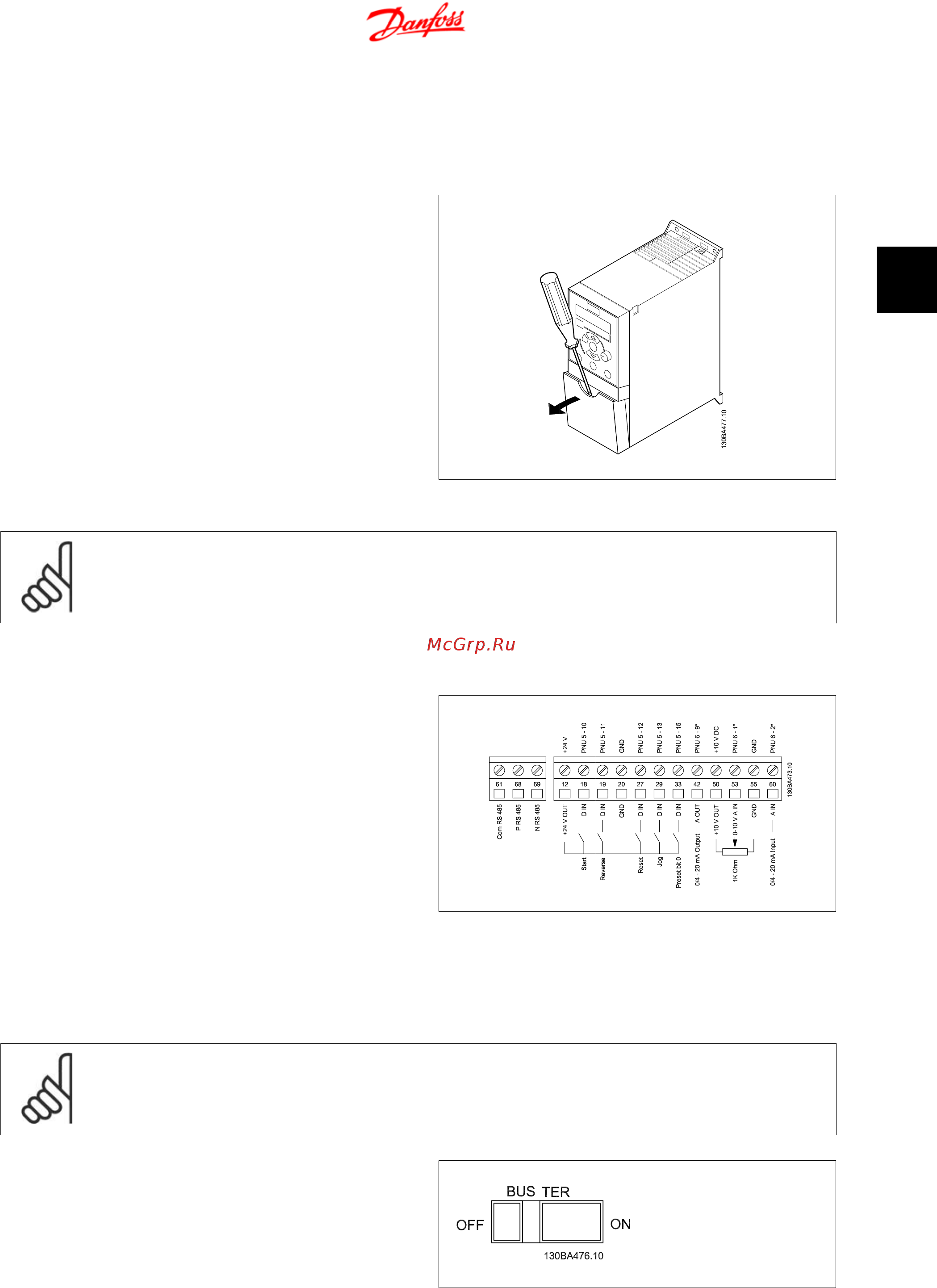 Danfoss Micro Drive FC-051P1K75 0.75кВт, 4.2А, 220В [11/39] Подключение к клеммам управления