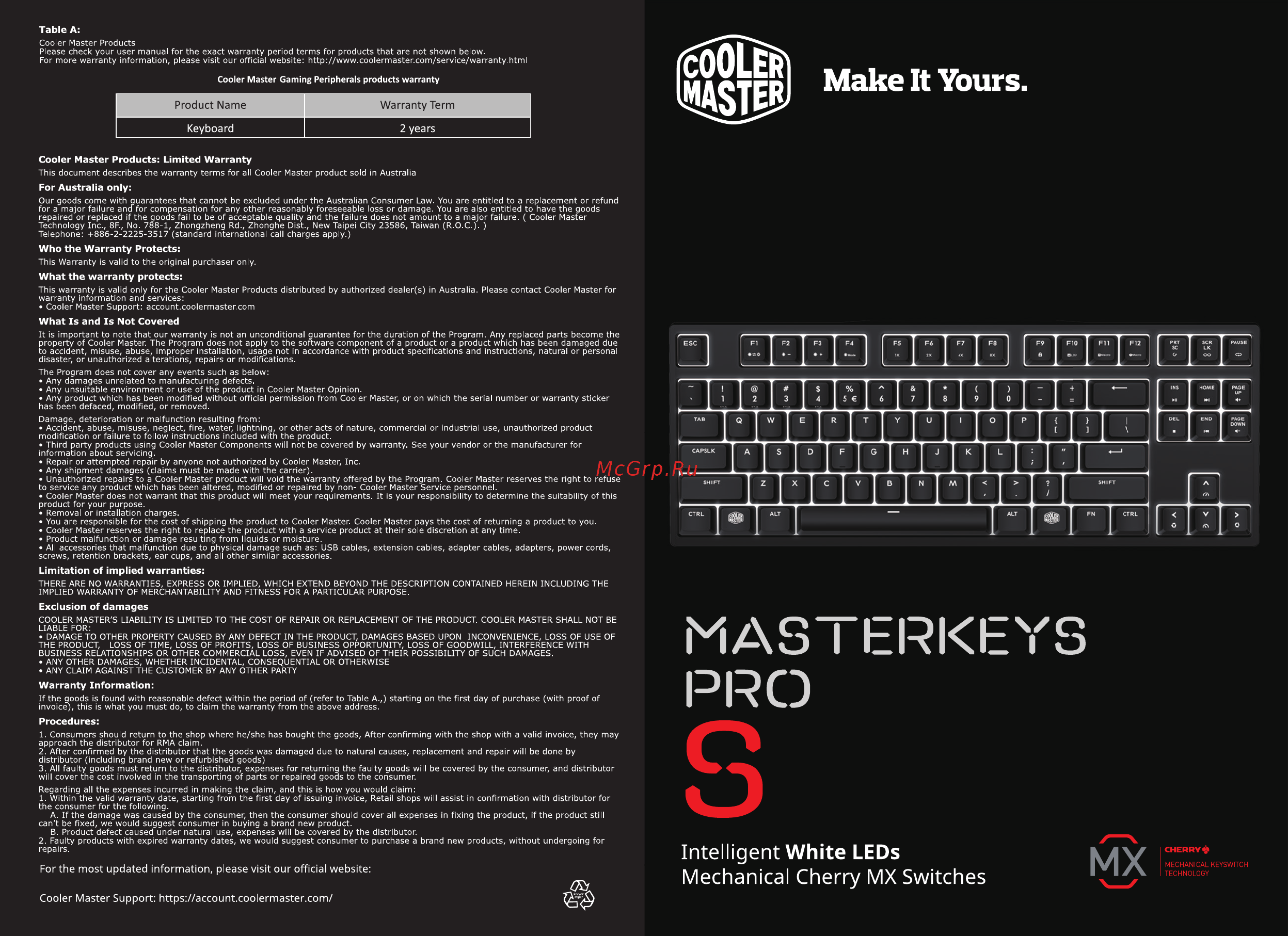 Cooler Master MASTERKEYS PRO S Инструкция по установке онлайн