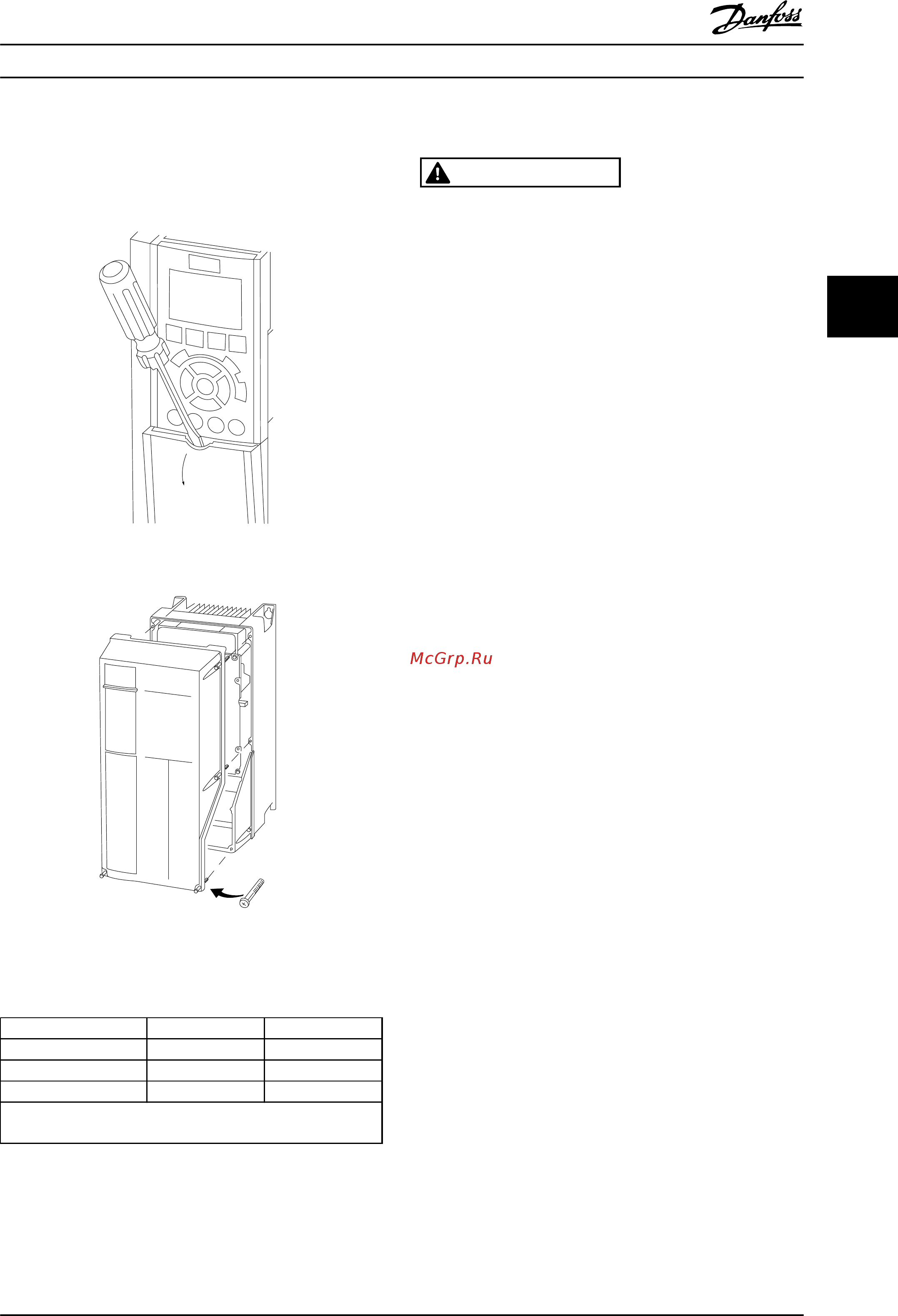 Danfoss VLT Refrigeration Drive FC103 FC-103P2K2T2 [19/84] Внимание