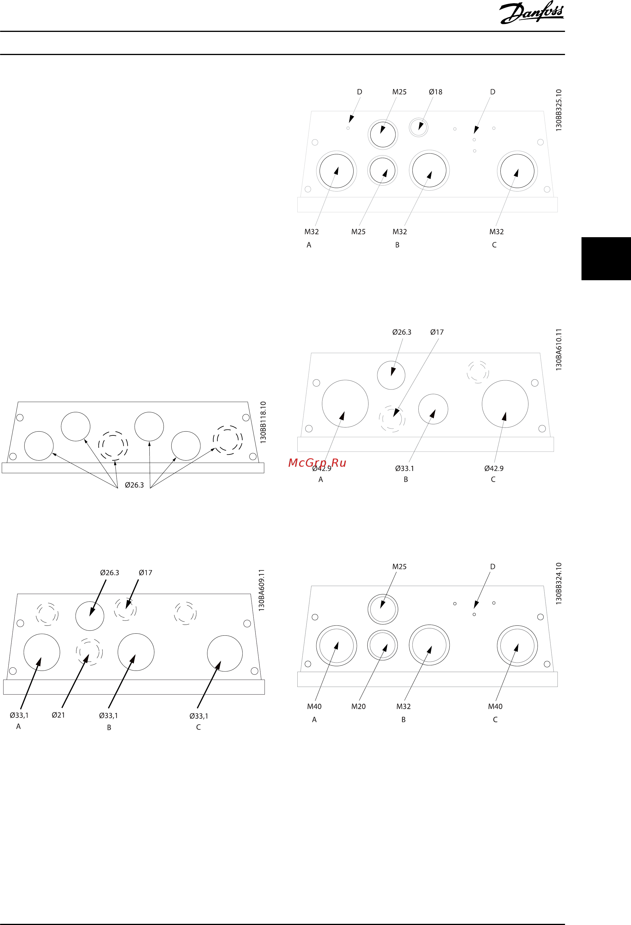 Danfoss VLT Refrigeration Drive FC-103P90KT4 [66/138] Removal of knockouts for extra cables